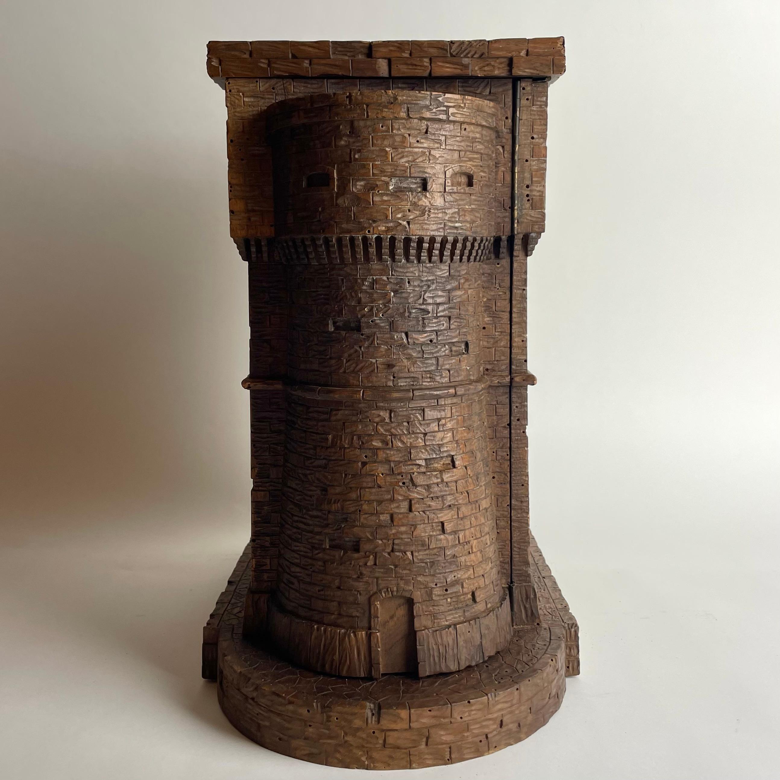 Charming Carved Walnut Castle Form Liquor Cabinet, Late 19th Century For Sale 2