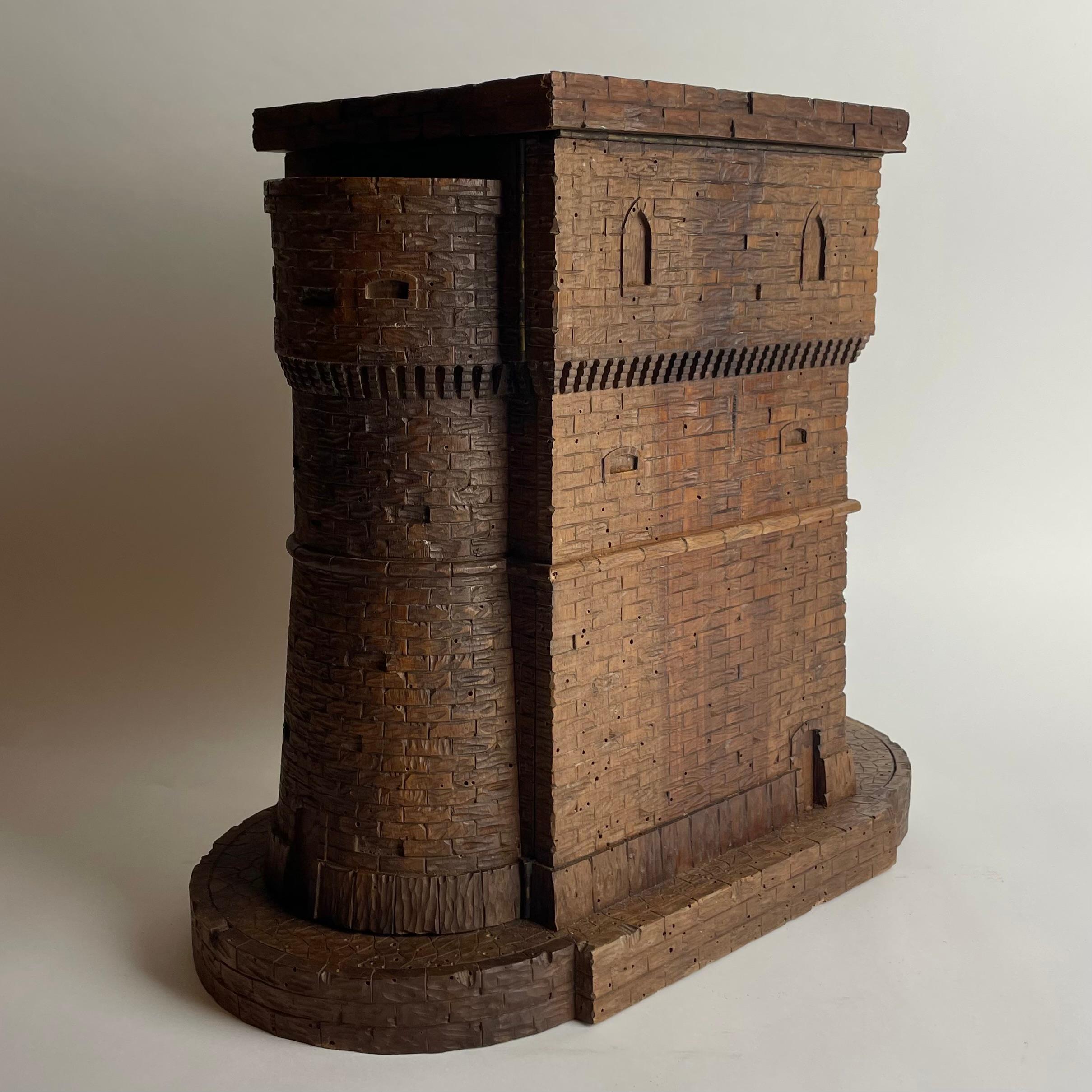 Charming Carved Walnut Castle Form Liquor Cabinet, Late 19th Century For Sale 3