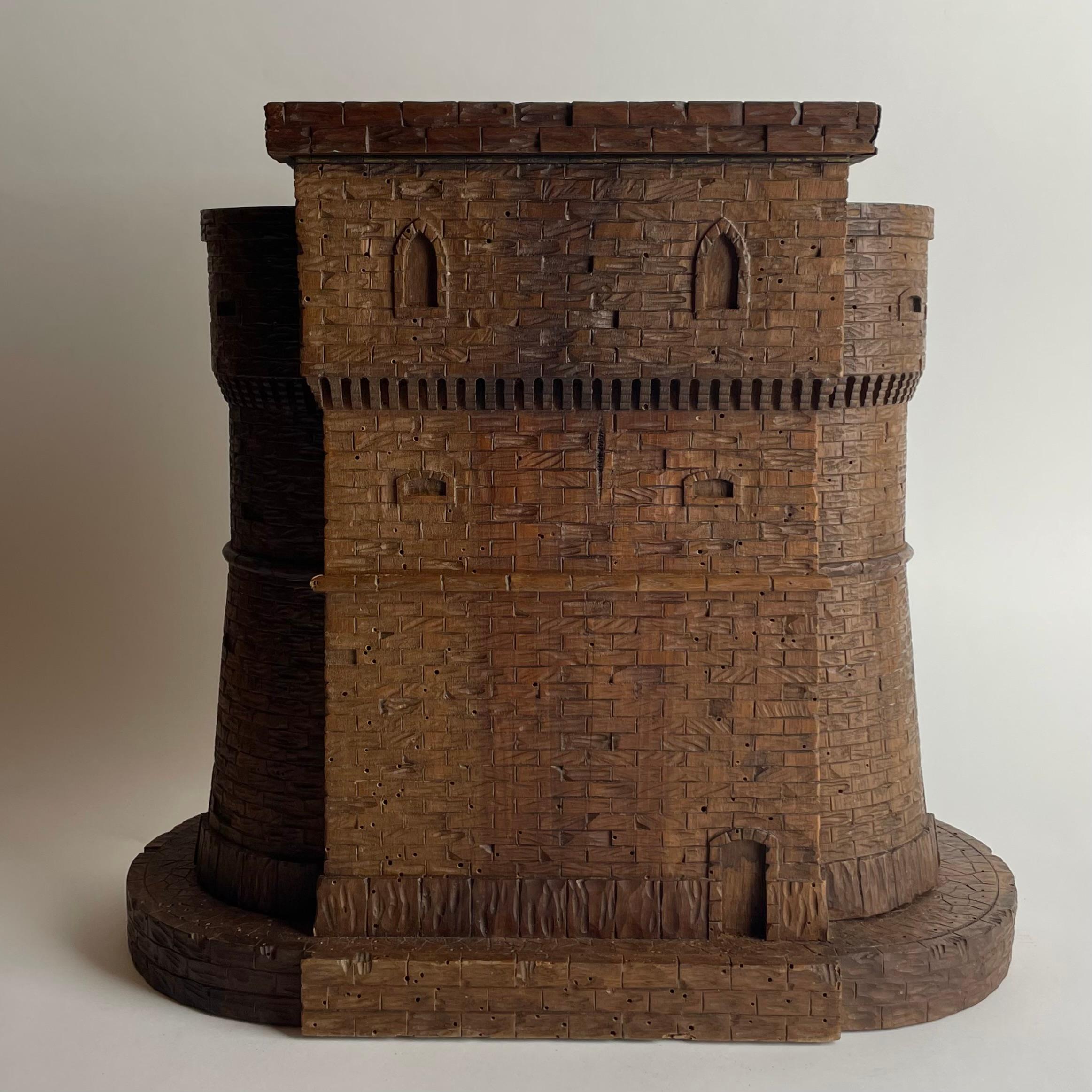 Charming Carved Walnut Castle Form Liquor Cabinet, Late 19th Century For Sale 4