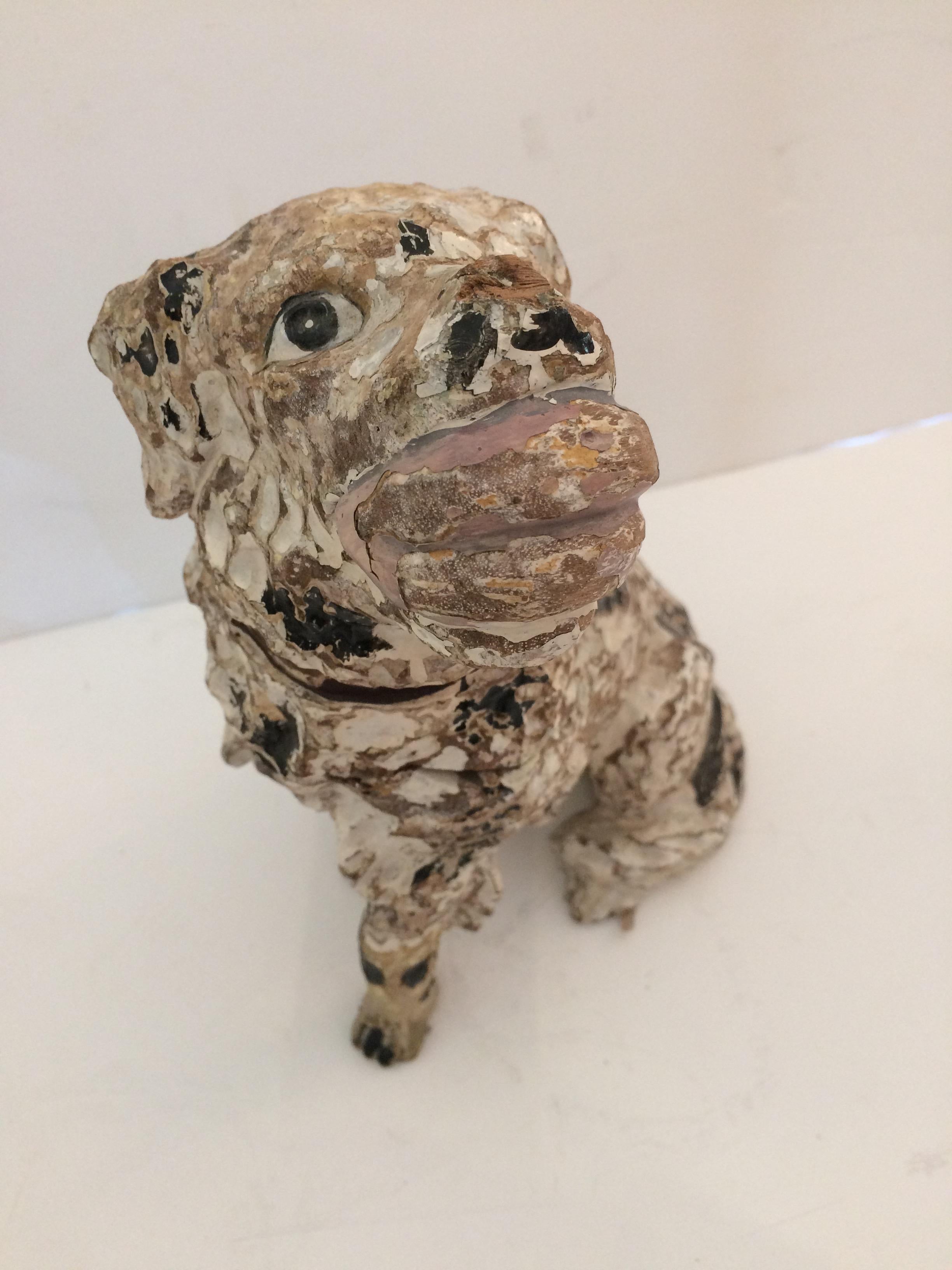 Charming Carved Wood Rustic Dog Sculpture from Bakery Display In Distressed Condition In Hopewell, NJ