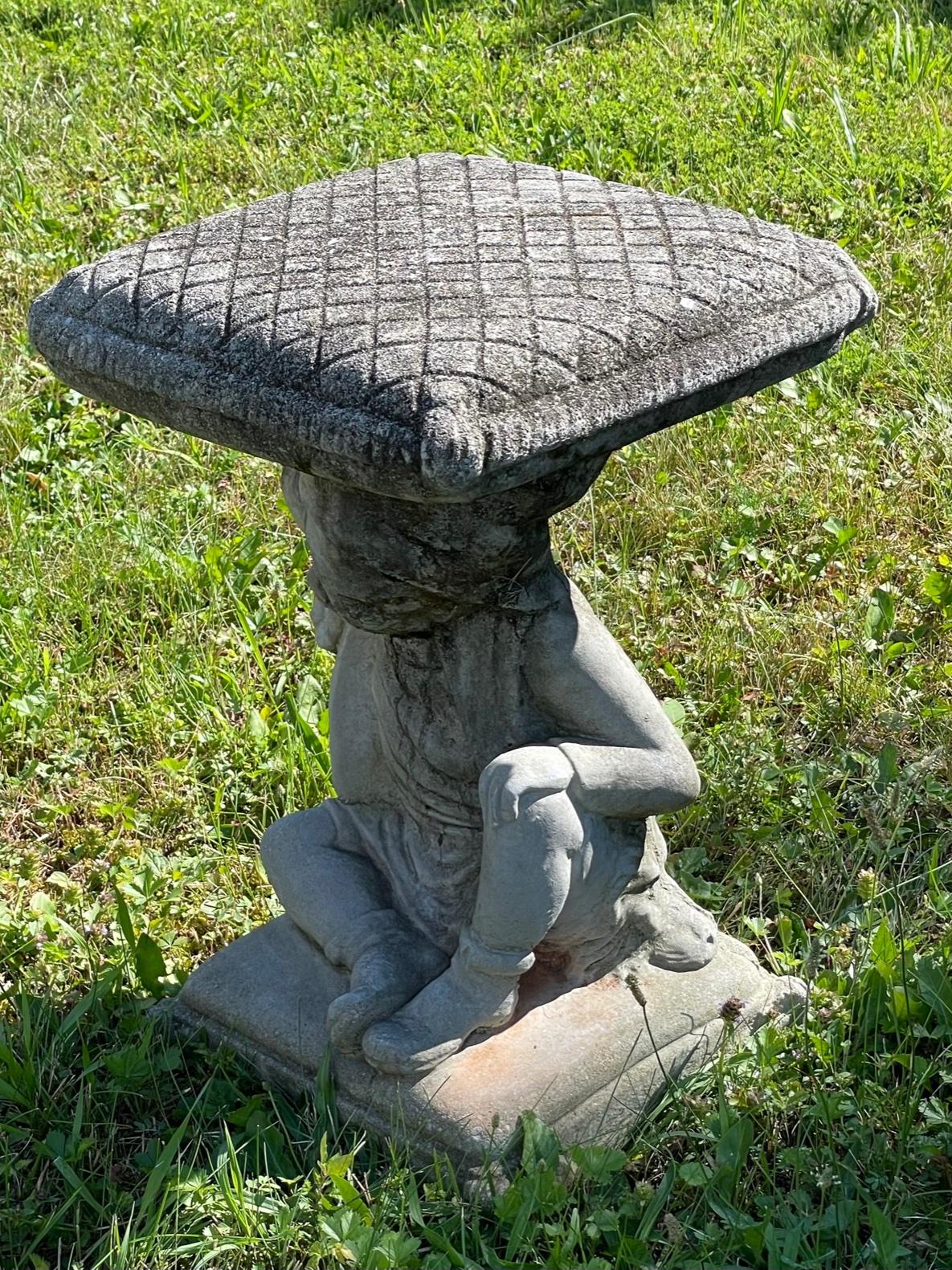 North American Charming Cast Cement Side Table with Putti Base For Sale