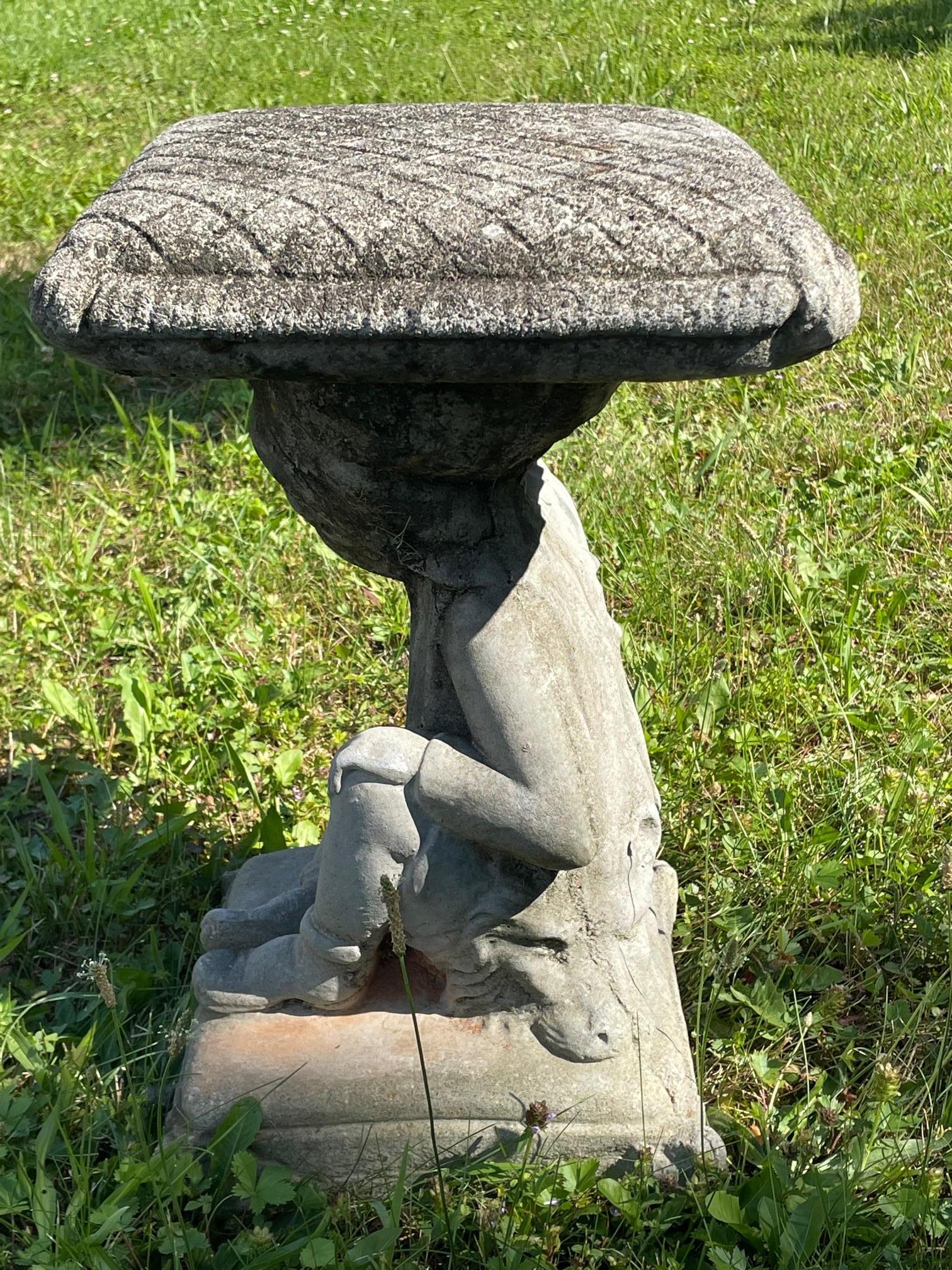Charming Cast Cement Side Table with Putti Base In Good Condition For Sale In Hopewell, NJ