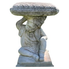 Charming Cast Cement Side Table with Putti Base