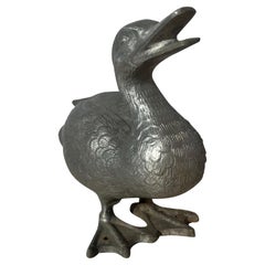 Vintage Charming Cast Metal Duckling Garden Sculpture