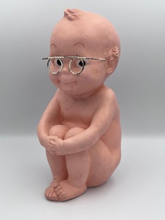 Charming Chalk Ware Brooks Co. Shy Naked Baby with Metal Glasses Kewpie Bank