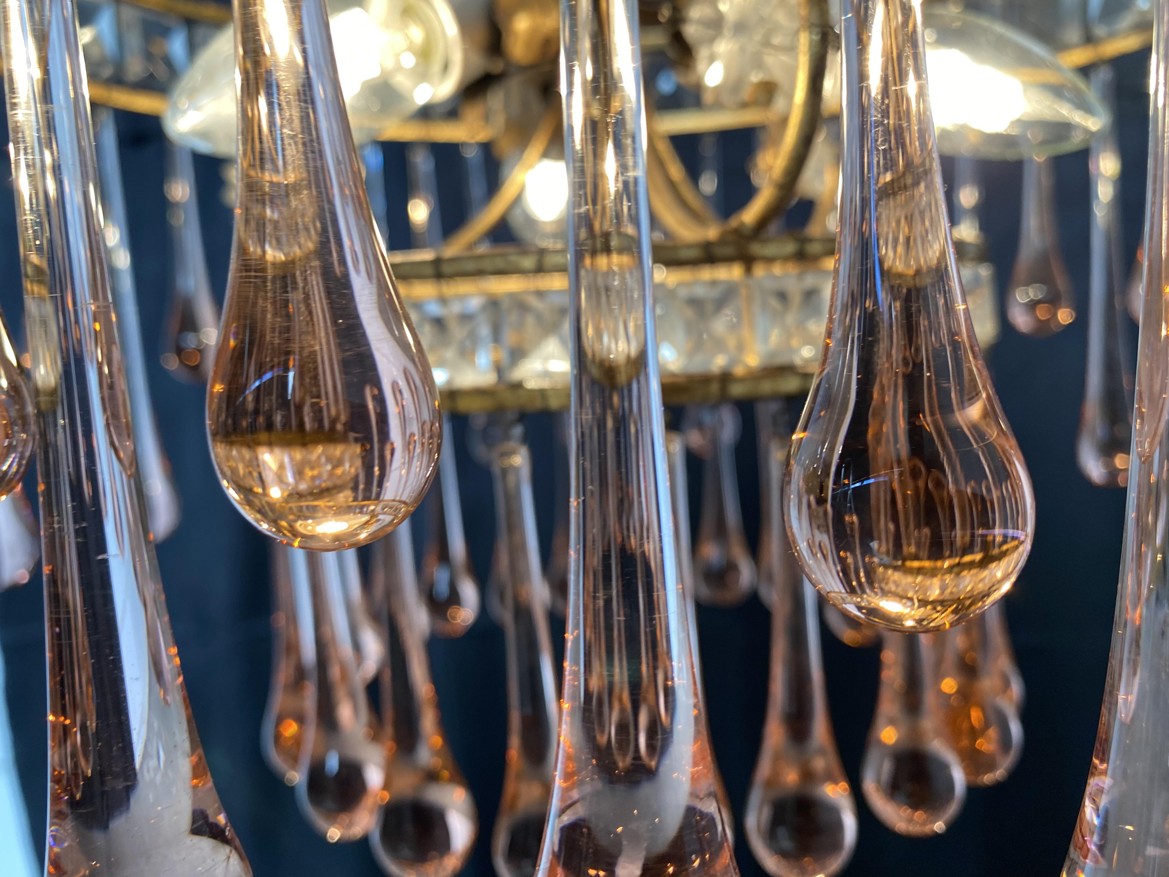 Charmant lustre Ambra Drops Glass:: Murano:: années 1950 4