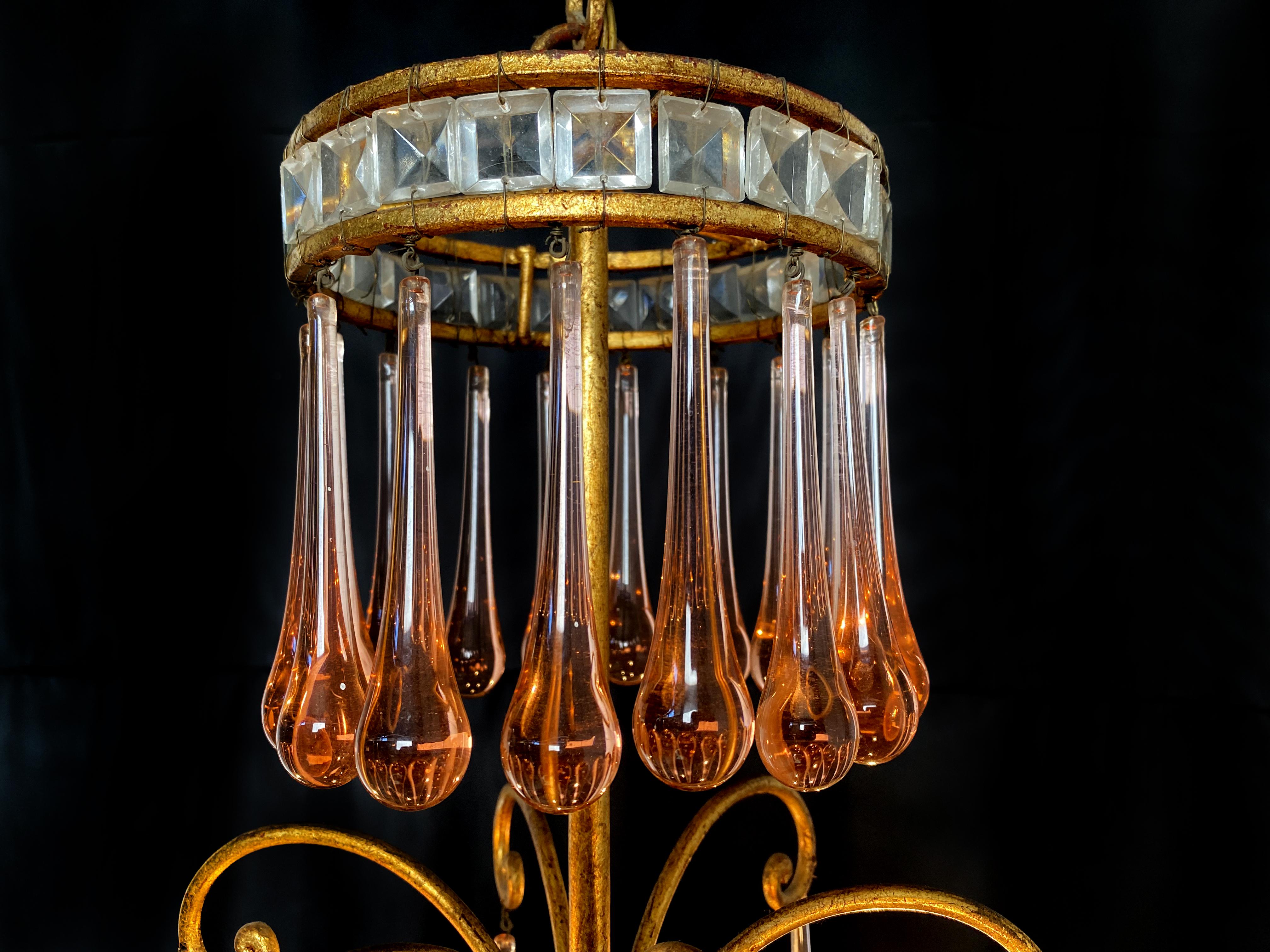 Charming Chandelier Ambra Drops Glass, Murano, 1950s For Sale 5