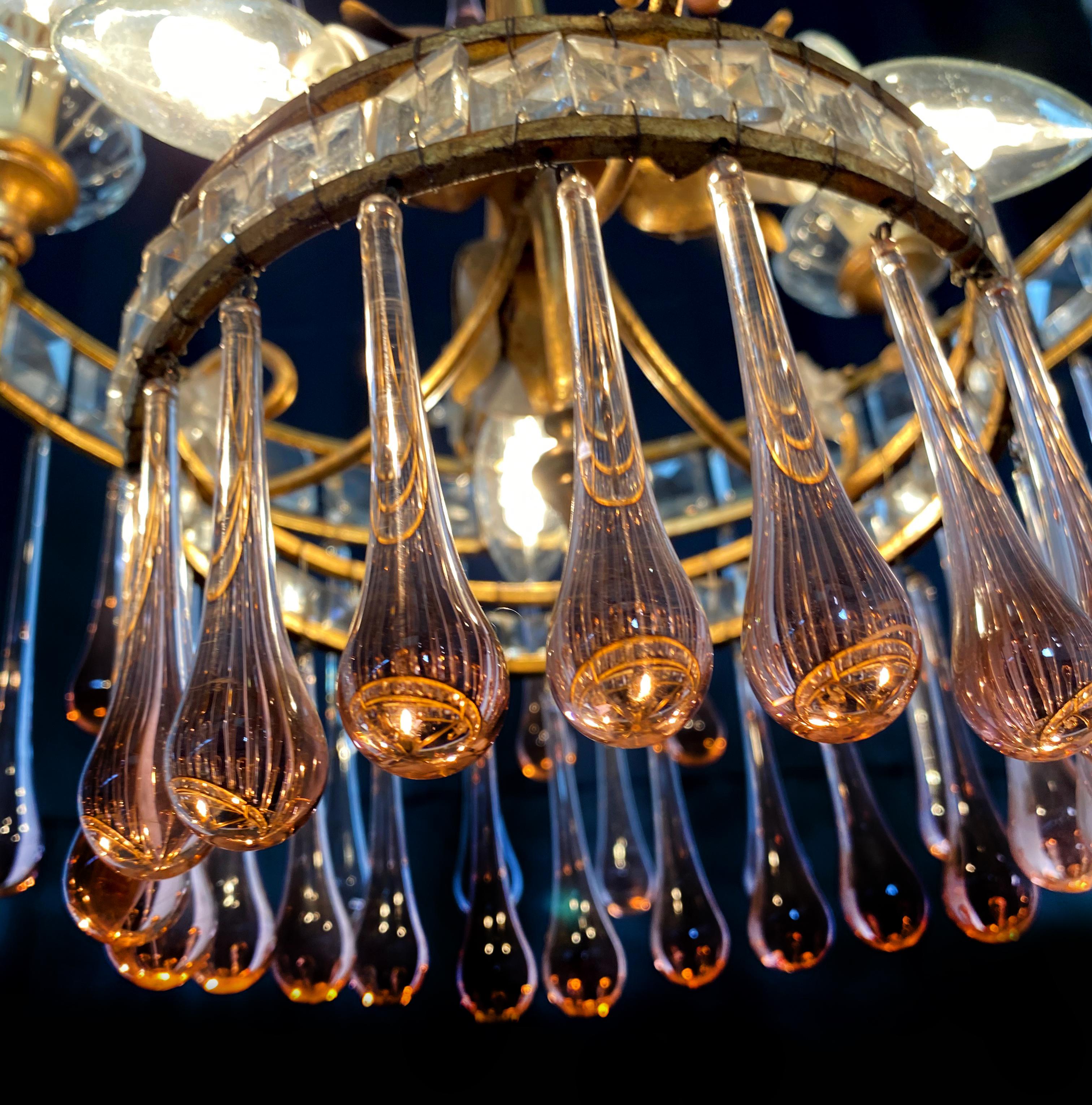 Incantevole lampadario Ambra Drops in vetro, Murano, anni '50 in vendita 10