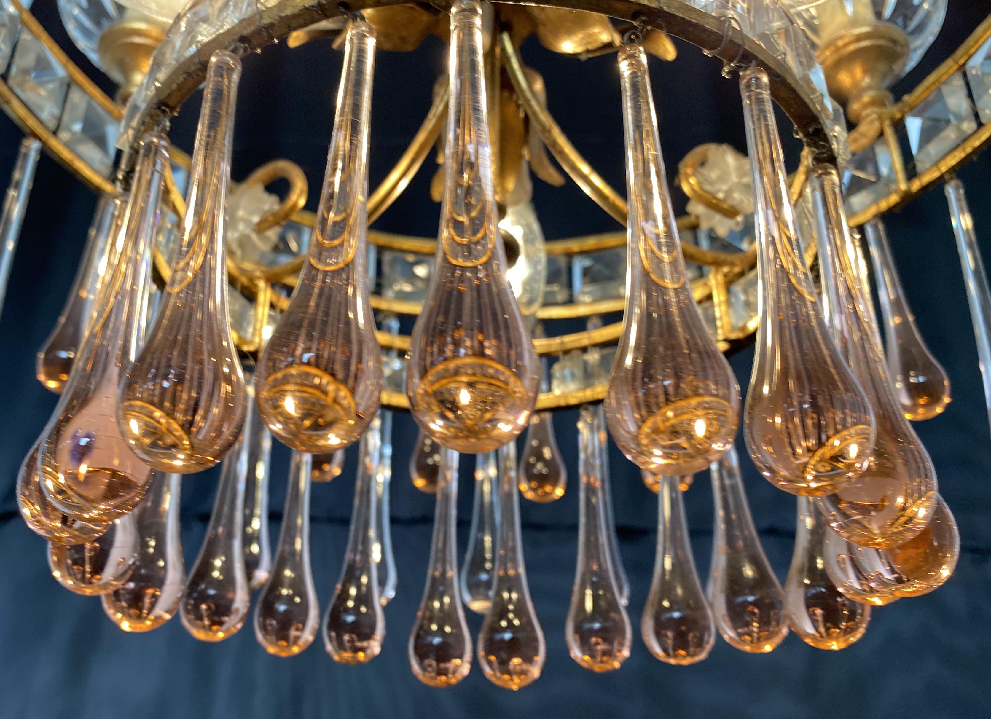 Charming Chandelier Ambra Drops Glass, Murano, 1950s For Sale 11