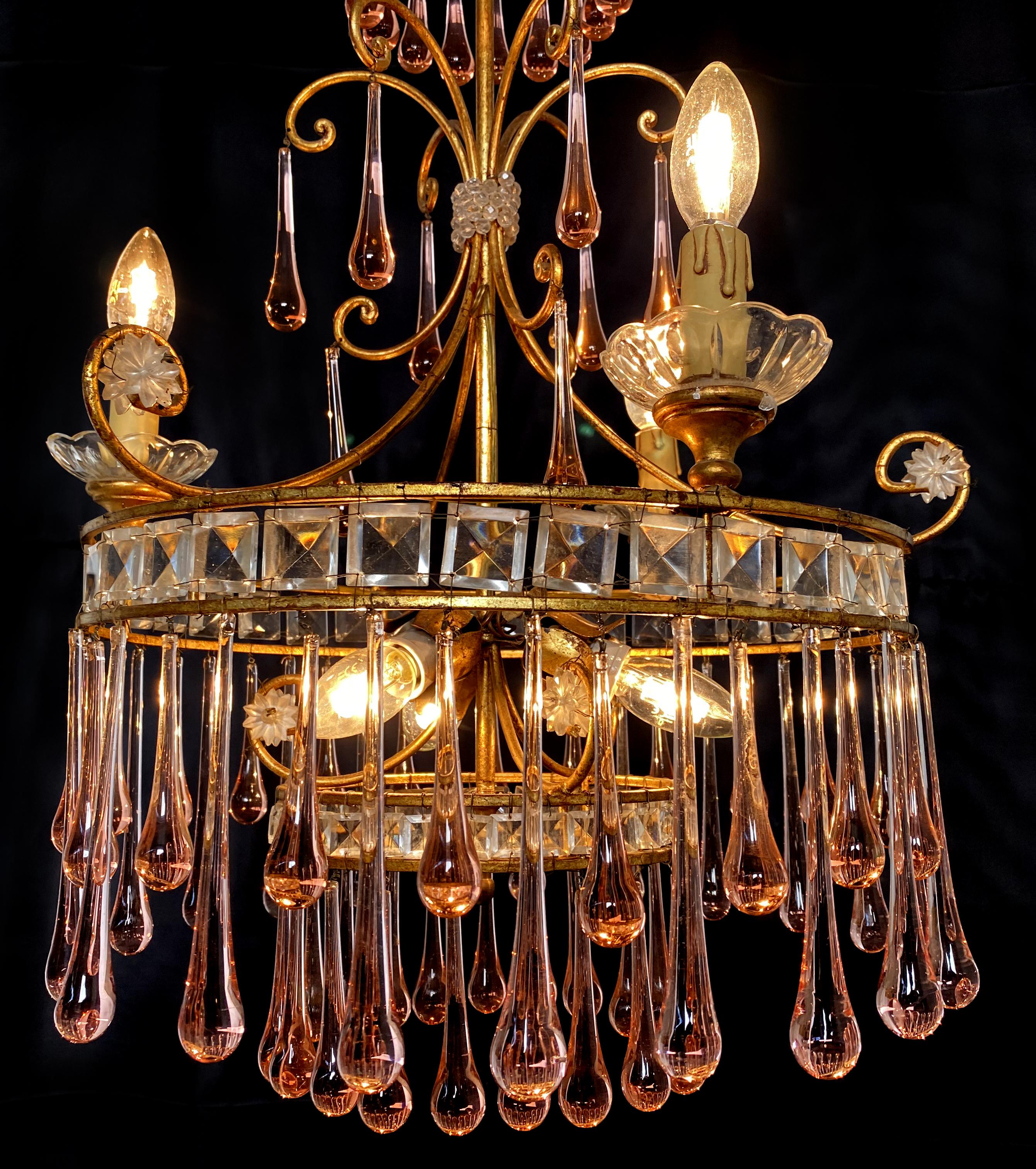 Mid-20th Century Charming Chandelier Ambra Drops Glass, Murano, 1950s