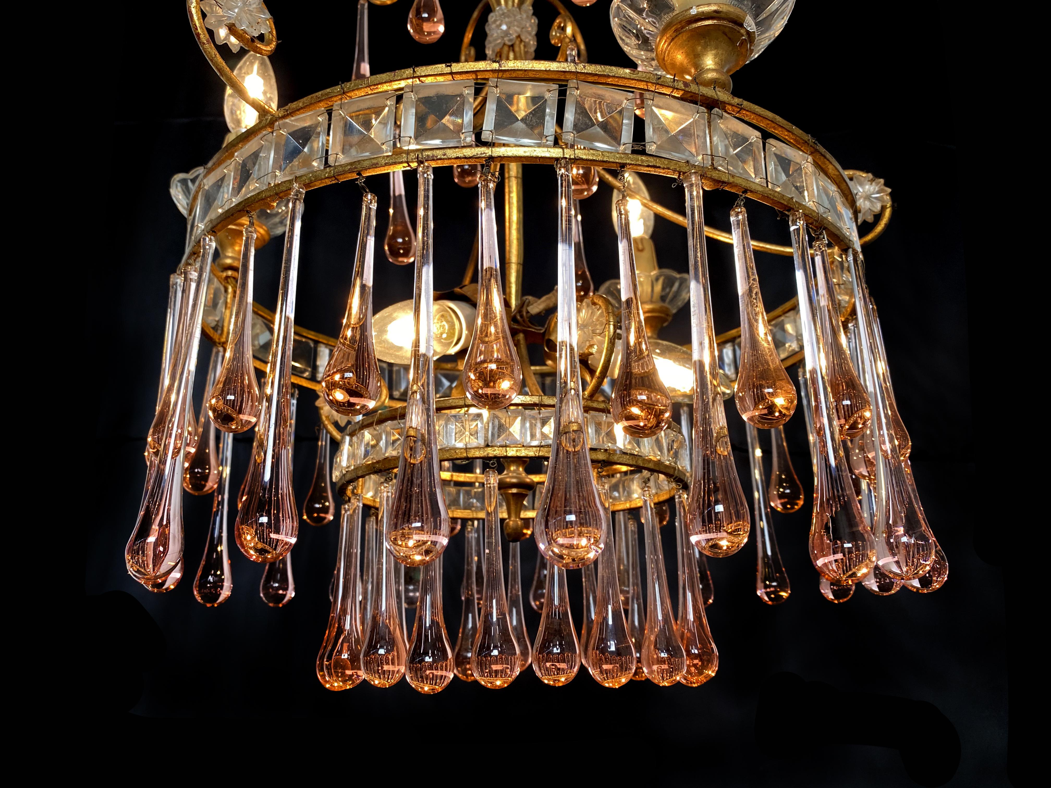 Vetro di Murano Incantevole lampadario Ambra Drops in vetro, Murano, anni '50 in vendita