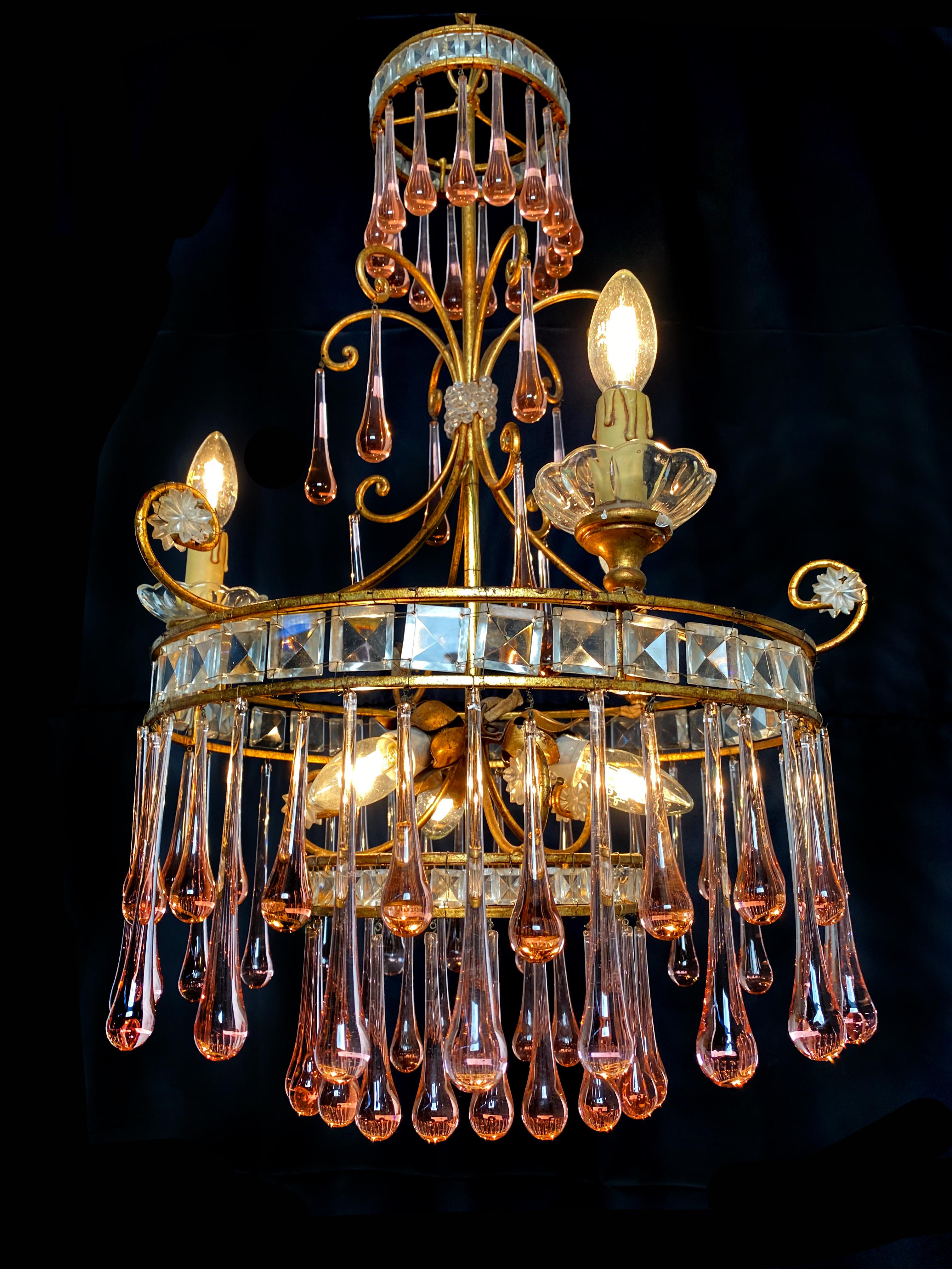 Charming Chandelier Ambra Drops Glass, Murano, 1950s For Sale 1