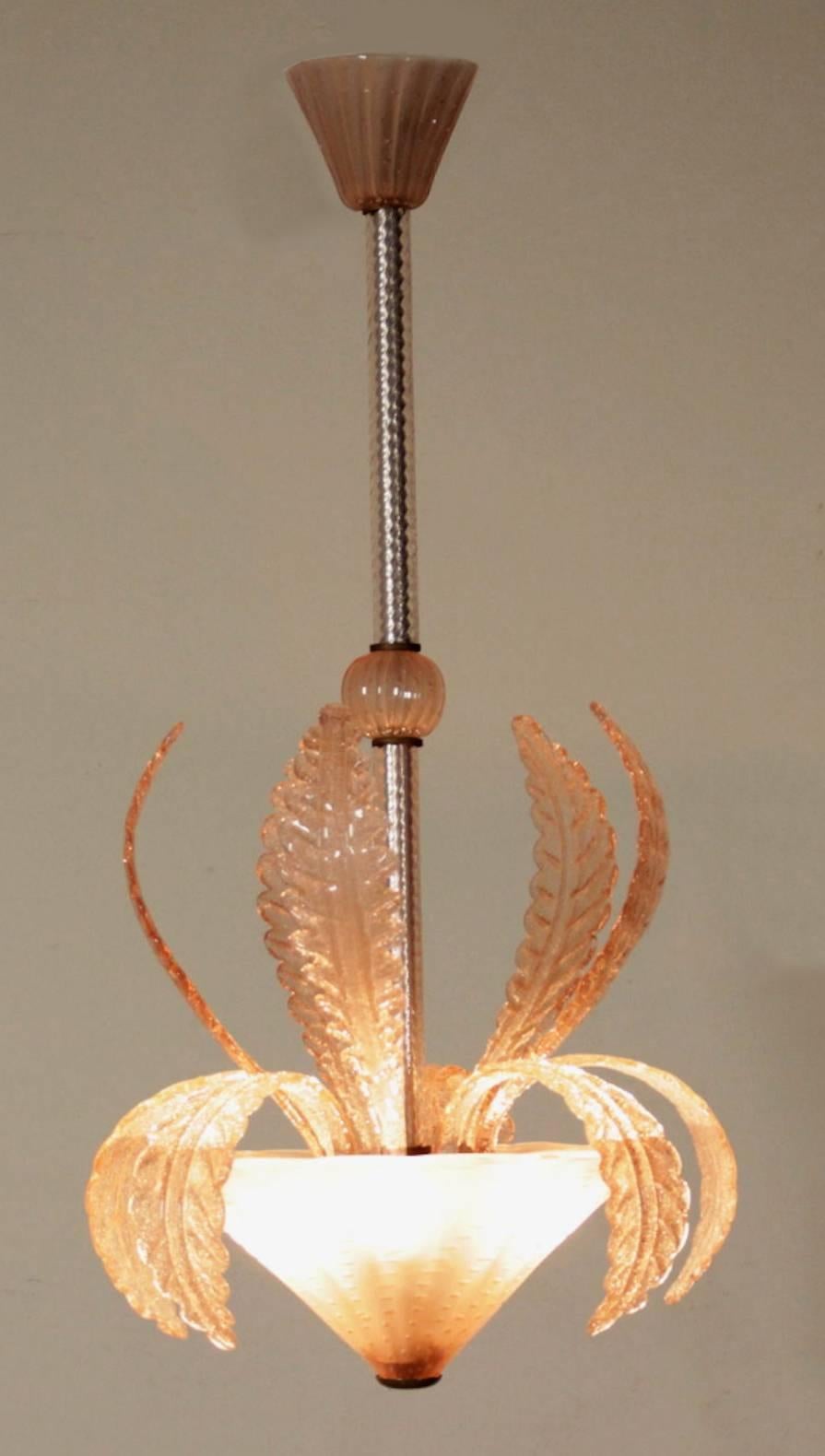 Italian Charming Chandelier by Barovier & Toso, Murano, 1940s