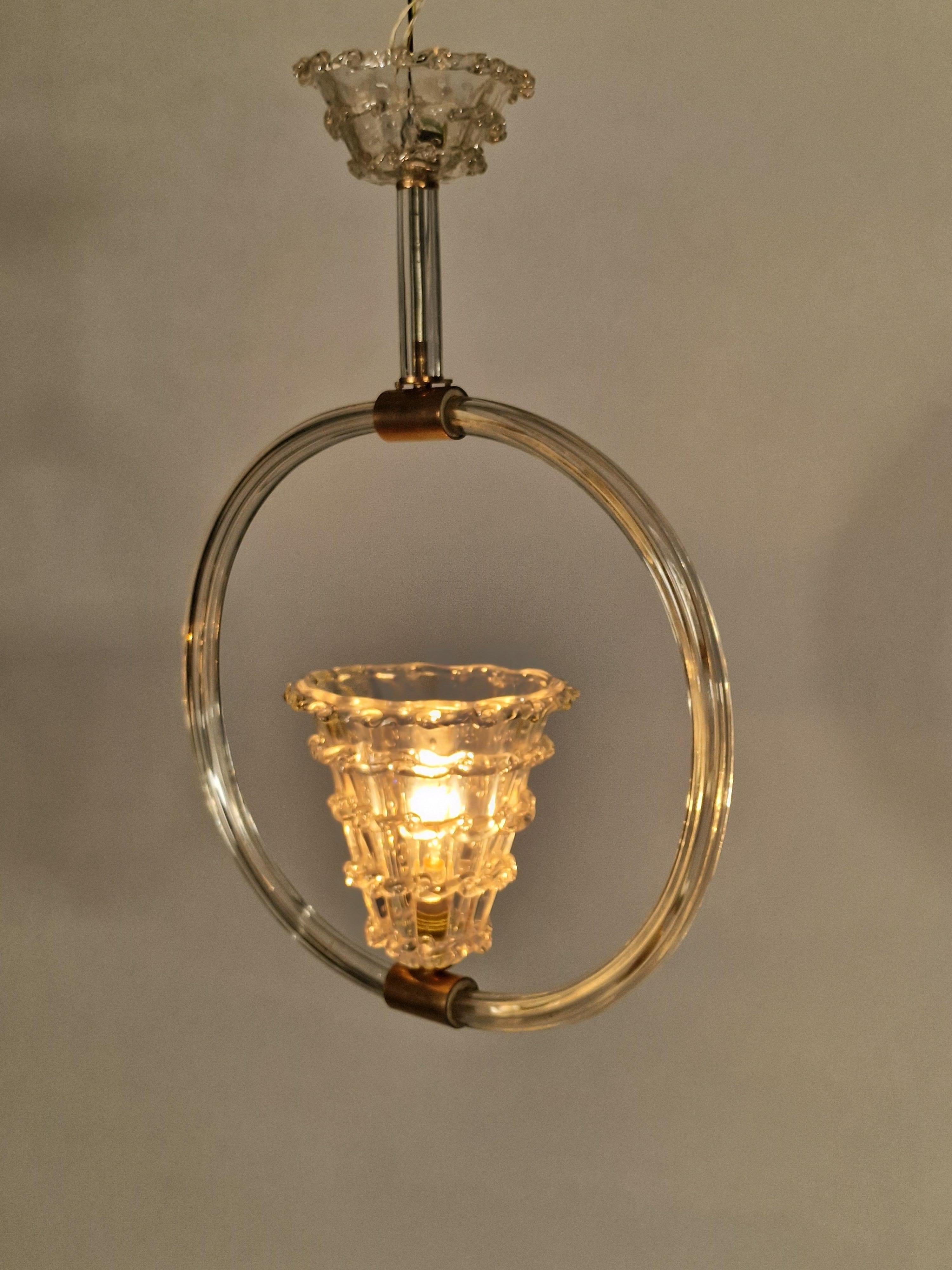 Charme lampadario a sospensione, vetro di Murano, di Barovier, anni '40 Murano Italia in vendita 5
