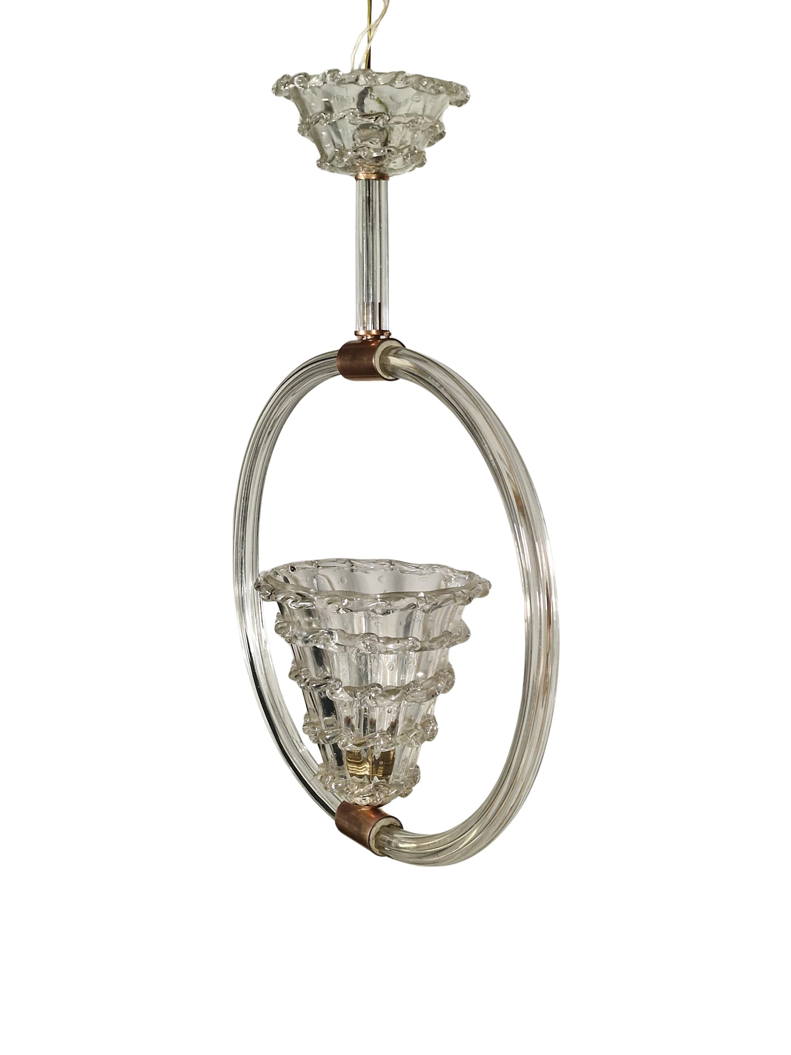 Charme lampadario a sospensione, vetro di Murano, di Barovier, anni '40 Murano Italia in vendita 6