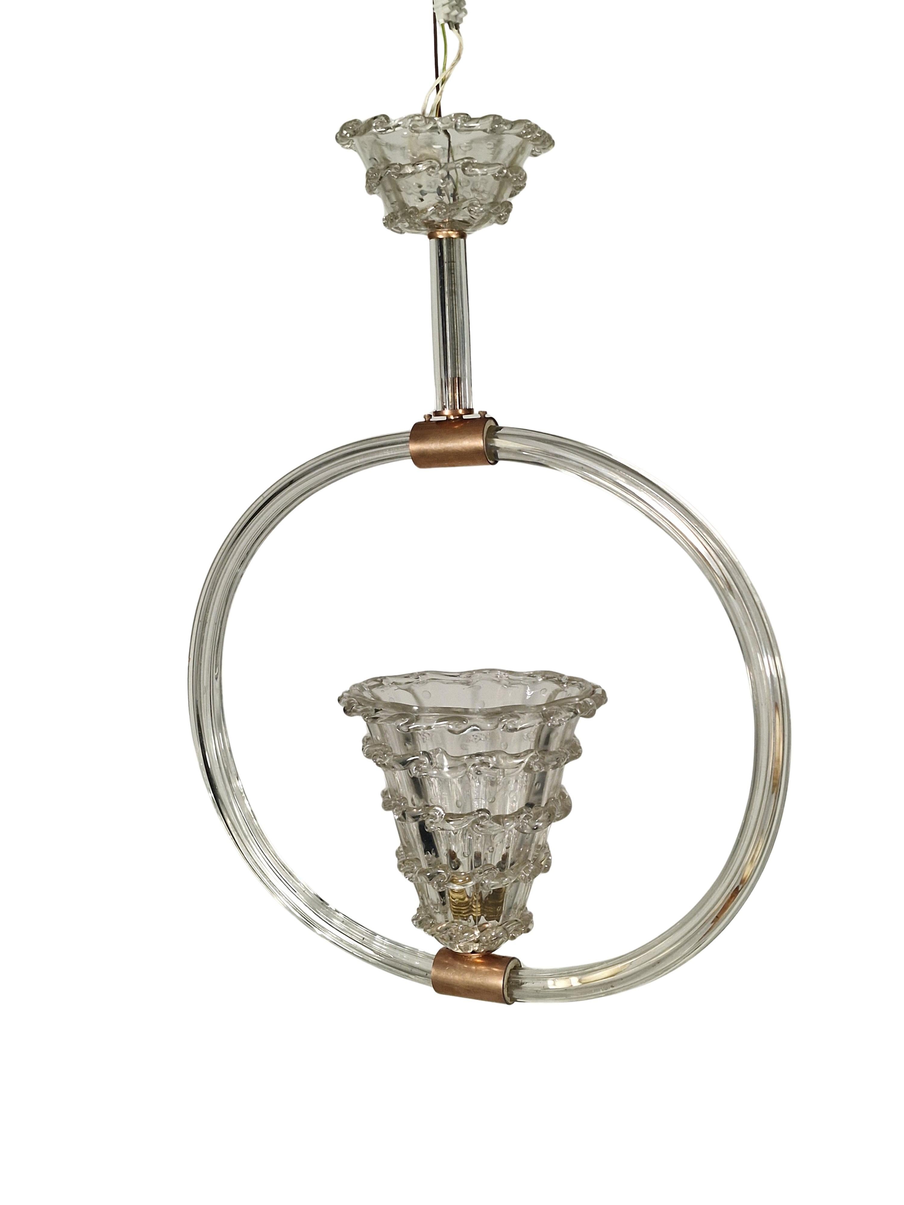 Charme lampadario a sospensione, vetro di Murano, di Barovier, anni '40 Murano Italia in vendita 1