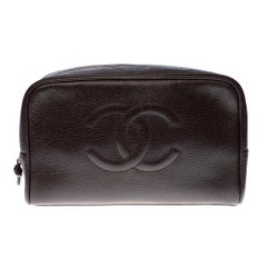 Vintage Charming Chanel CC Toilet bag in brown caviar leather