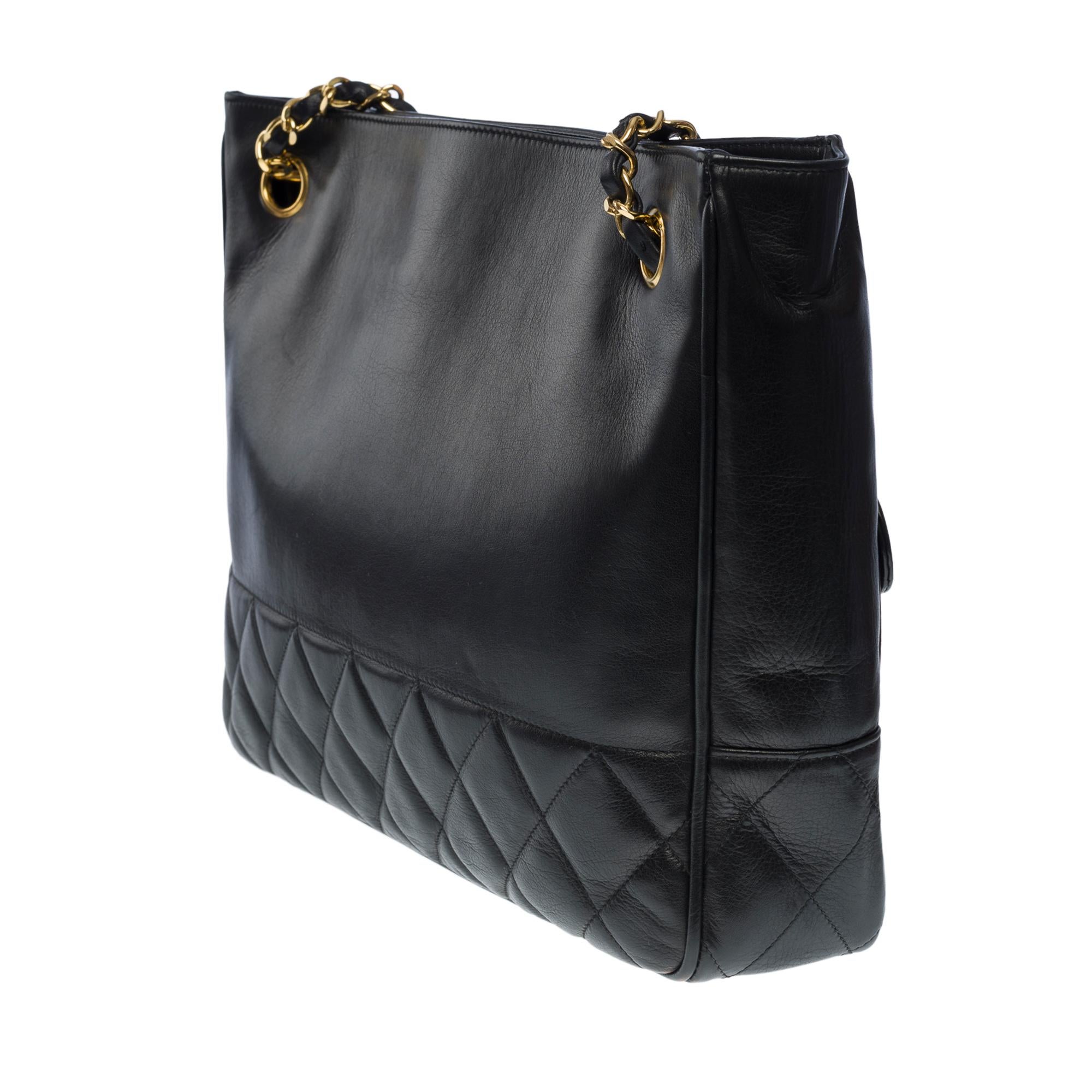 Women's Charming Chanel Classic Shopping Tote bag in black quilted lambskin leather, GHW