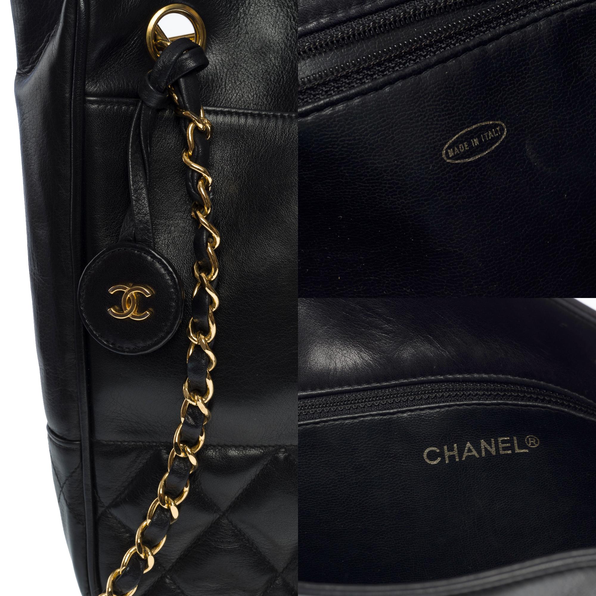 Charming Chanel Classic Shopping Tote bag in black quilted lambskin leather, GHW 1
