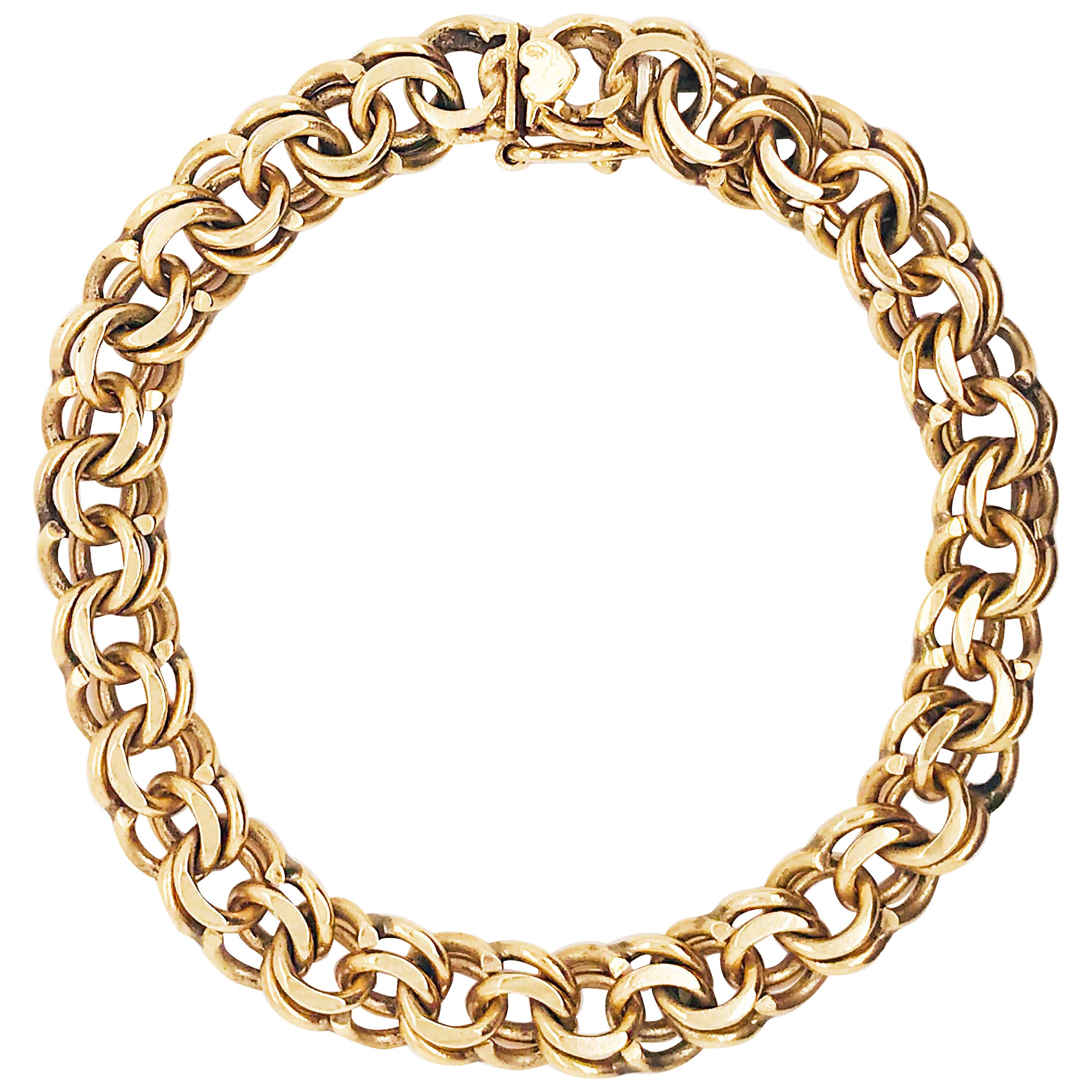 Gold Charm Bracelet 14 Karat Gold w Heart 22.8 Grams, Retro Charm Bracelet
