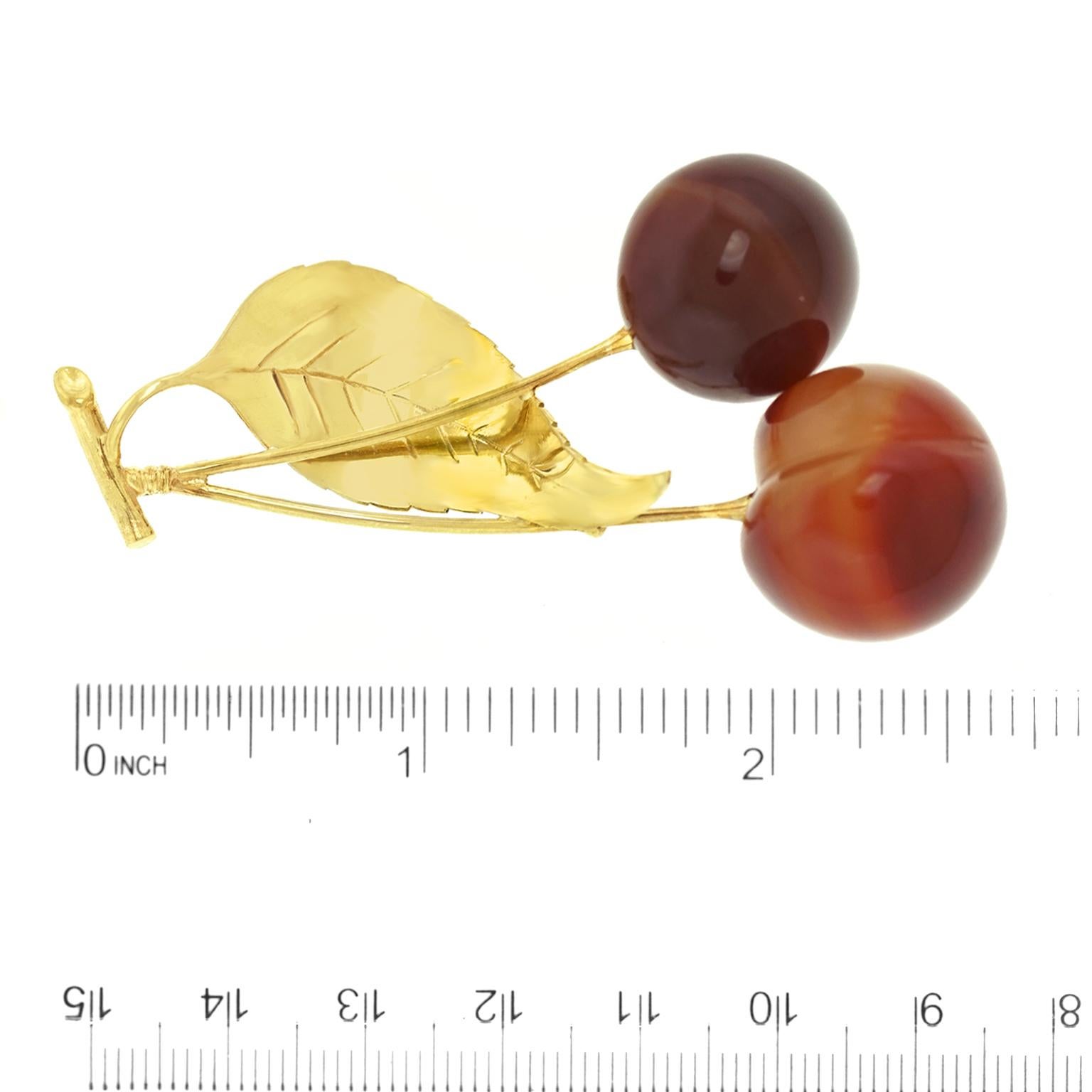 Cabochon Charming Cherries and Gold Brooch