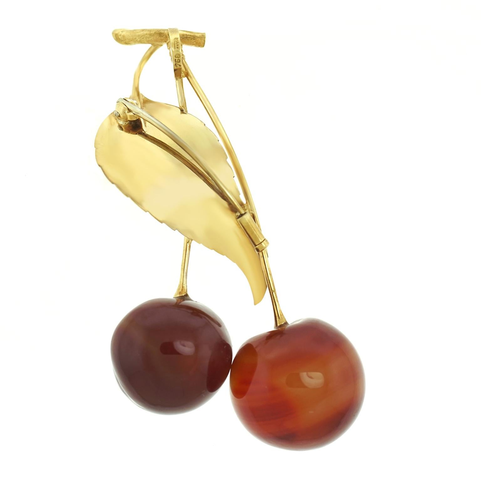 Women's or Men's Charming Cherries and Gold Brooch