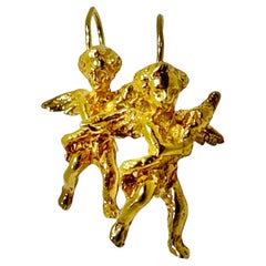 Vintage Charming Cherub Earrings in Yellow Gold 