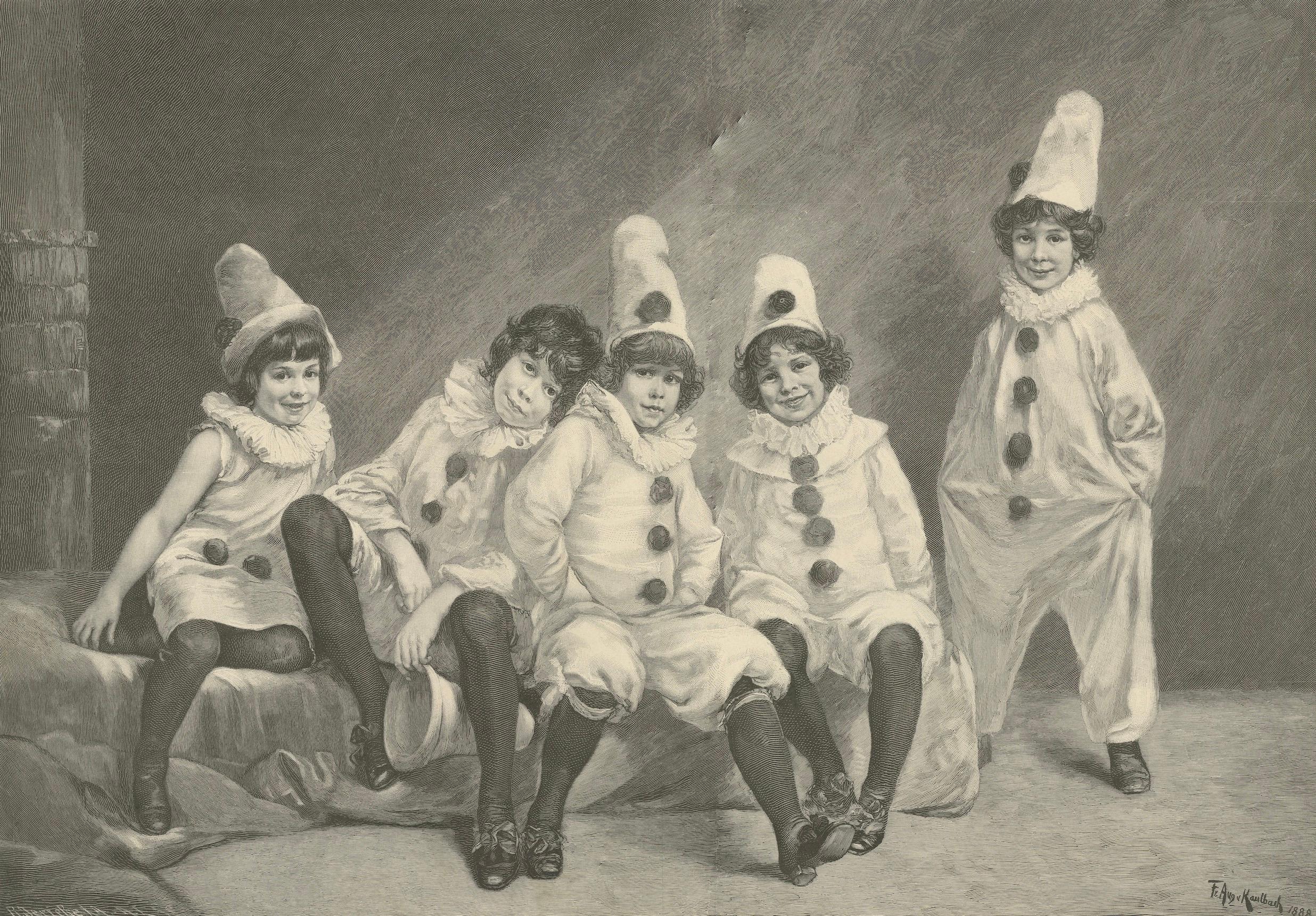 Papier Charmante scène de carnaval pour enfants - D'après Friedrich August von Caulbach, c.1900 en vente