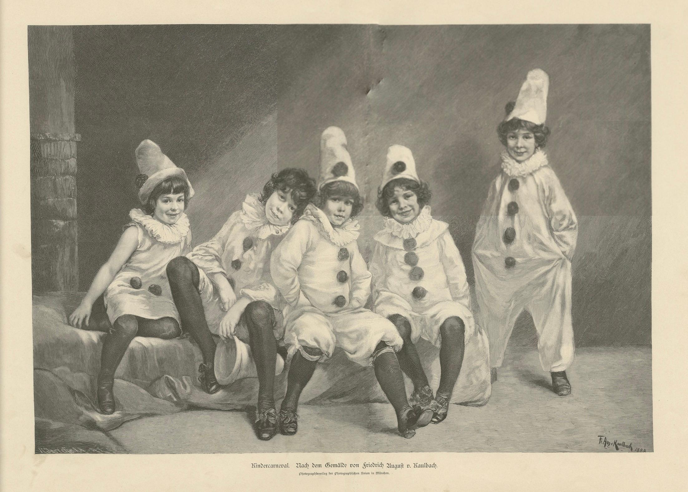 Charmante scène de carnaval pour enfants - D'après Friedrich August von Caulbach, c.1900 en vente 1