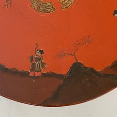 Charming Chinese Red-Lacquered Circular Tripod Side/Drinks Table