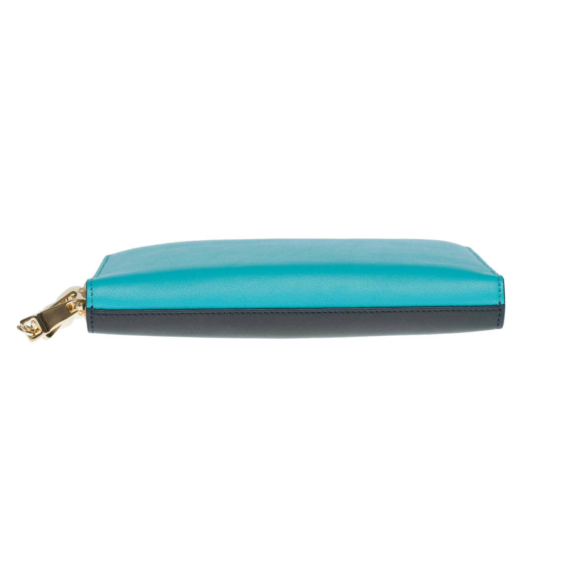 Charming Chloé bicolor wallet in turquoise and black leather with gold hardware 4