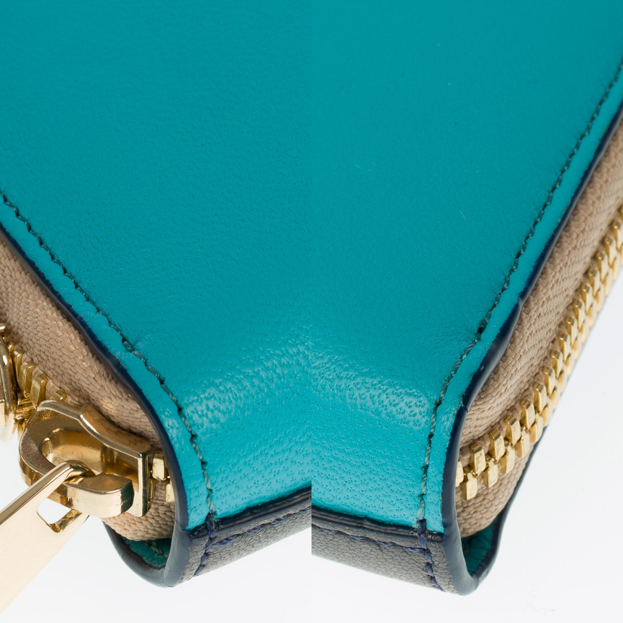 Charming Chloé bicolor wallet in turquoise and black leather with gold hardware 5