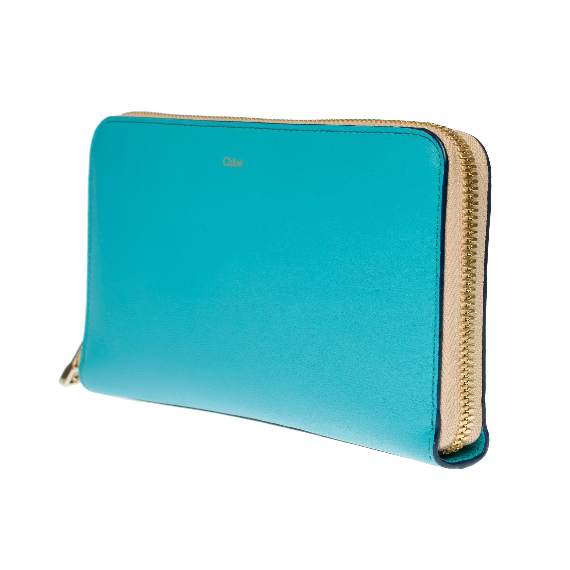 Gray Charming Chloé bicolor wallet in turquoise and black leather with gold hardware