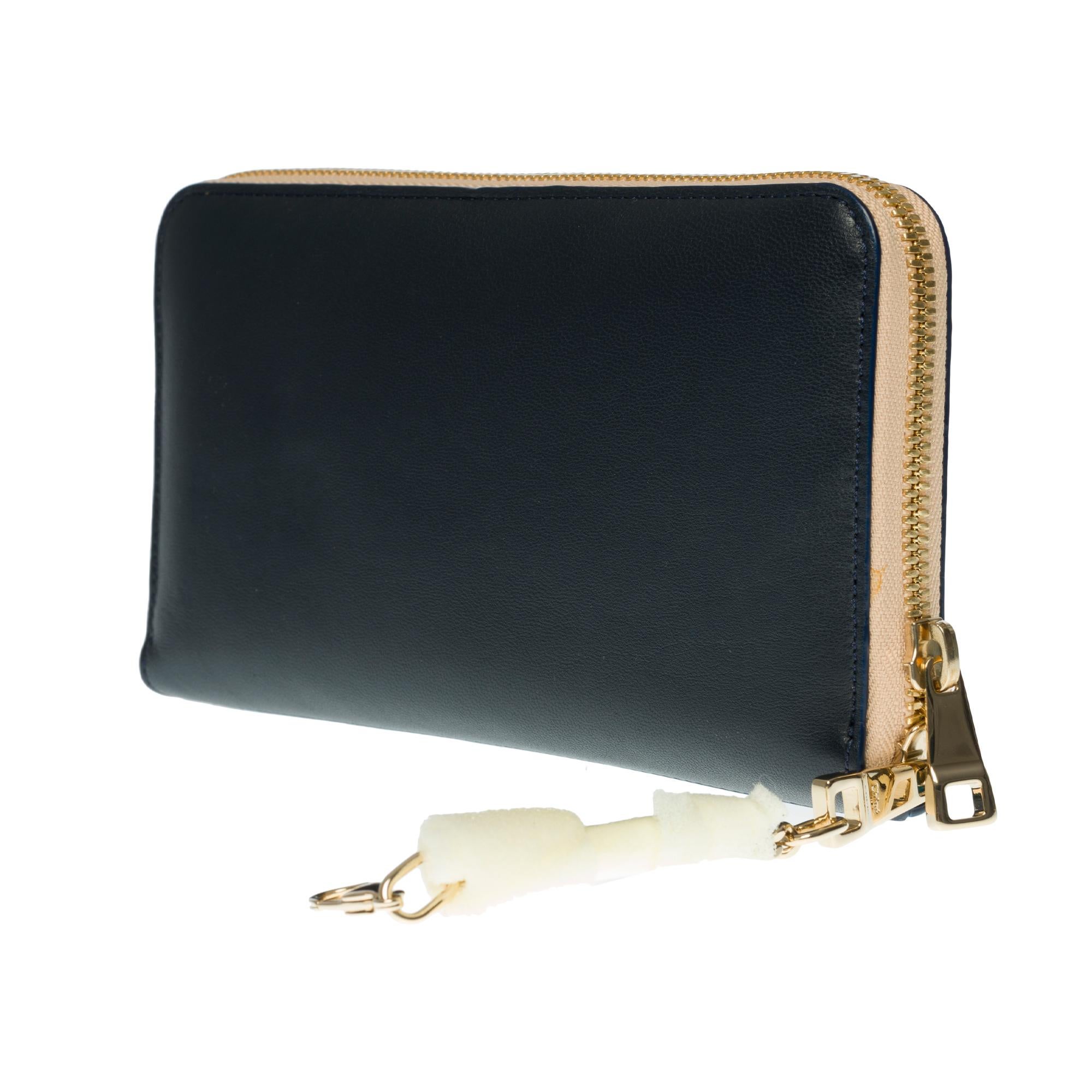 Charming Chloé bicolor wallet in turquoise and black leather with gold hardware In Excellent Condition In Paris, IDF