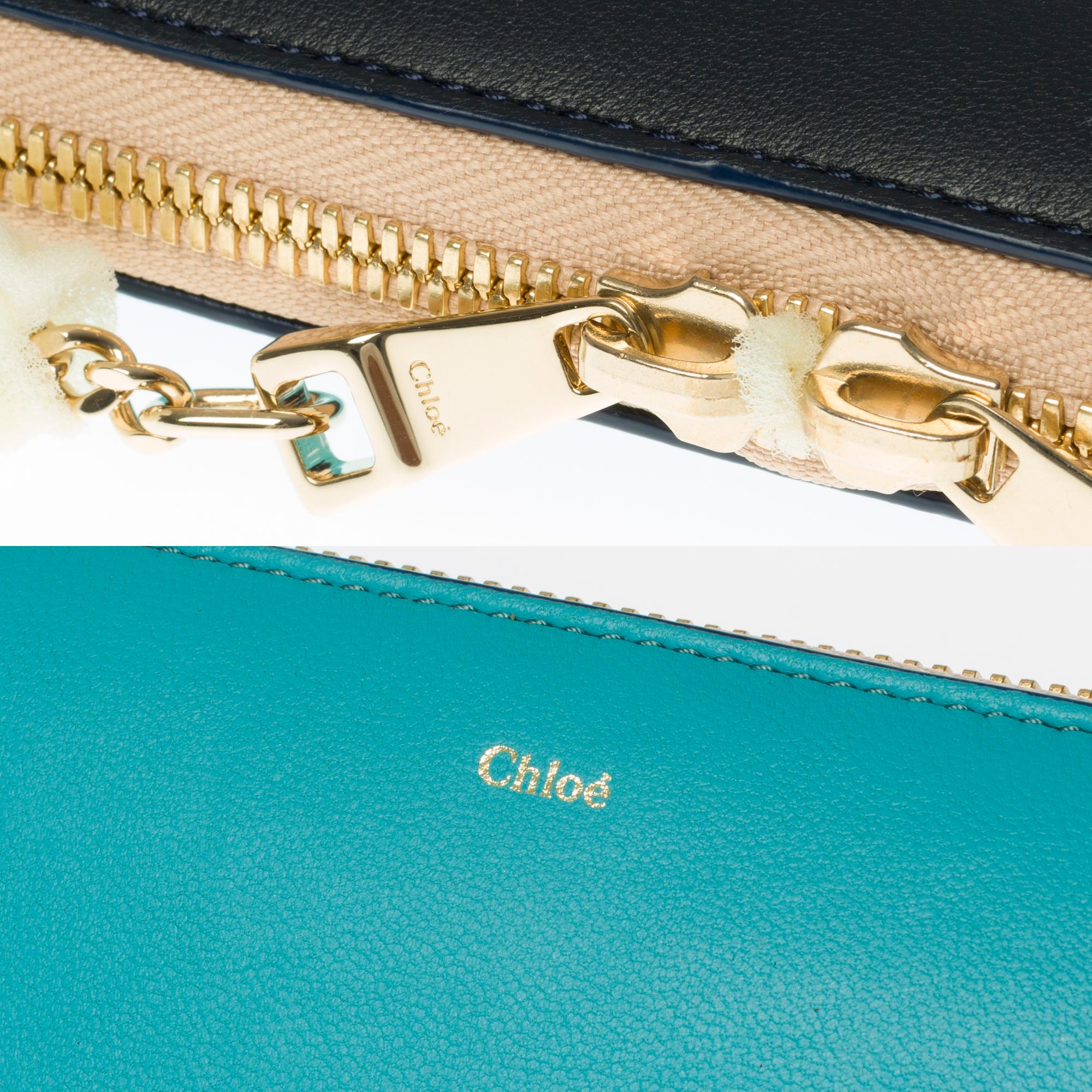 Women's Charming Chloé bicolor wallet in turquoise and black leather with gold hardware