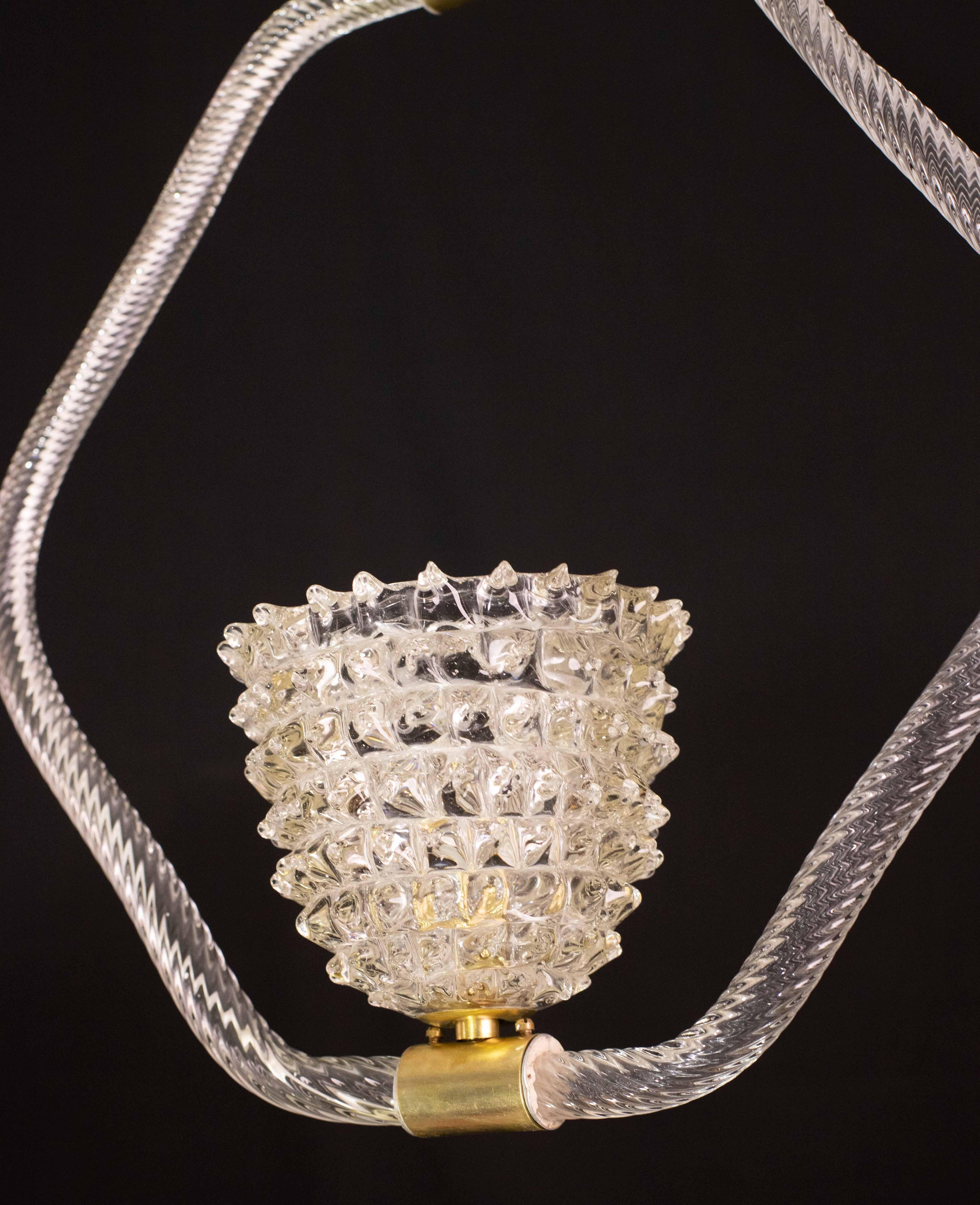 Charmanter Kronleuchter aus klarem Murano-Rostrato-Glas von Barovier & Toso, 1940er Jahre im Angebot 3