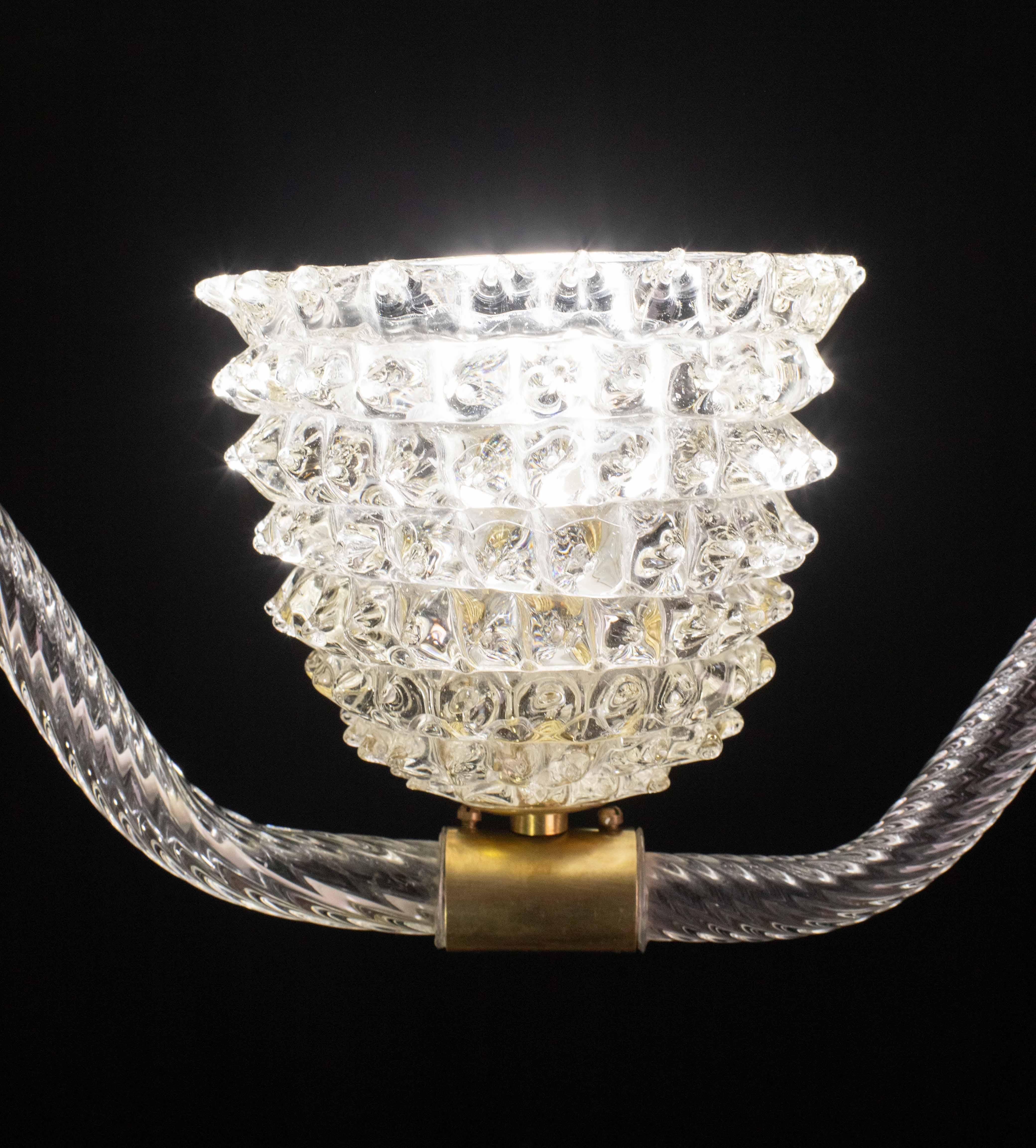 Charmanter Kronleuchter aus klarem Murano-Rostrato-Glas von Barovier & Toso, 1940er Jahre im Angebot 4