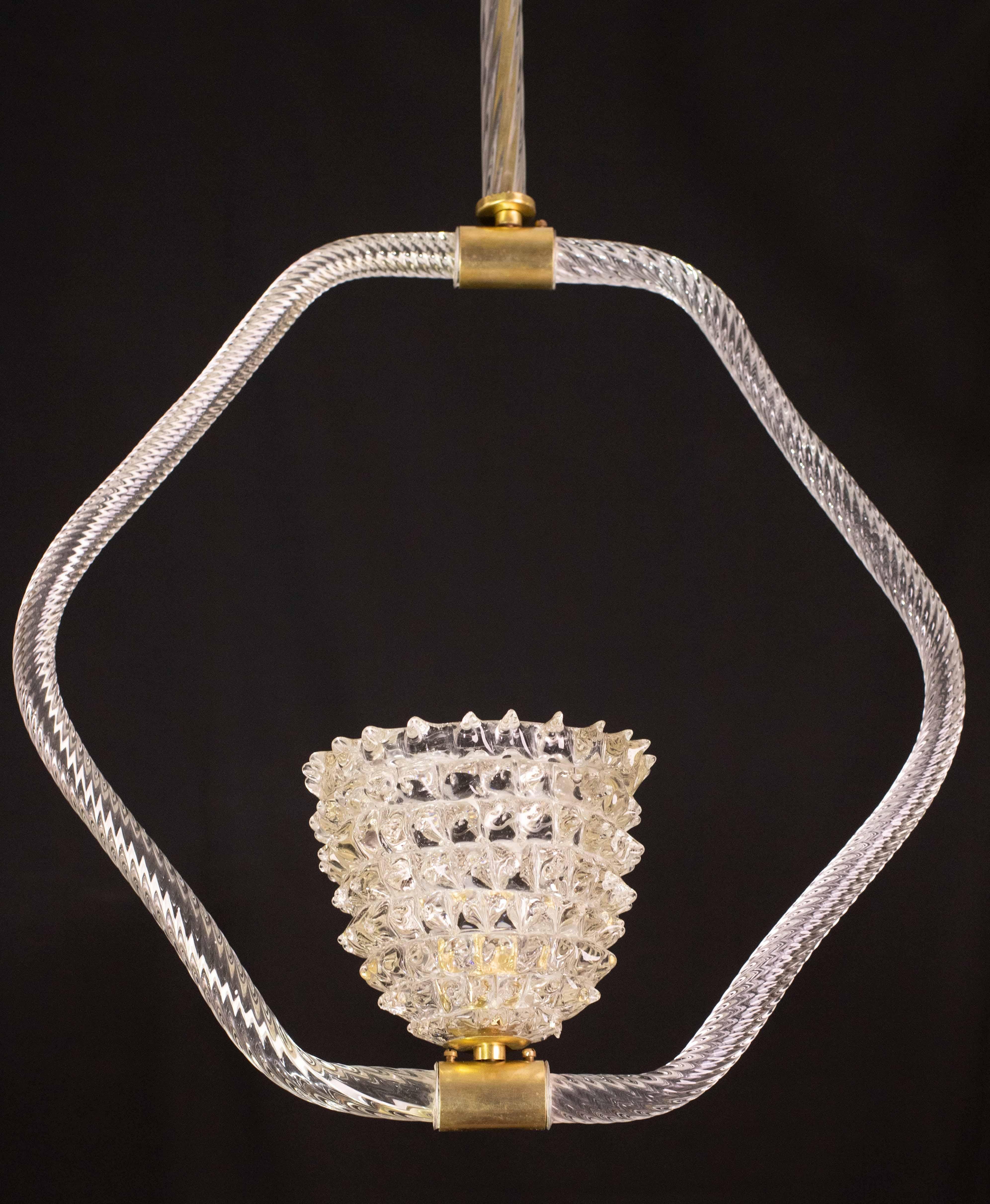 Charmanter Kronleuchter aus klarem Murano-Rostrato-Glas von Barovier & Toso, 1940er Jahre im Angebot 5