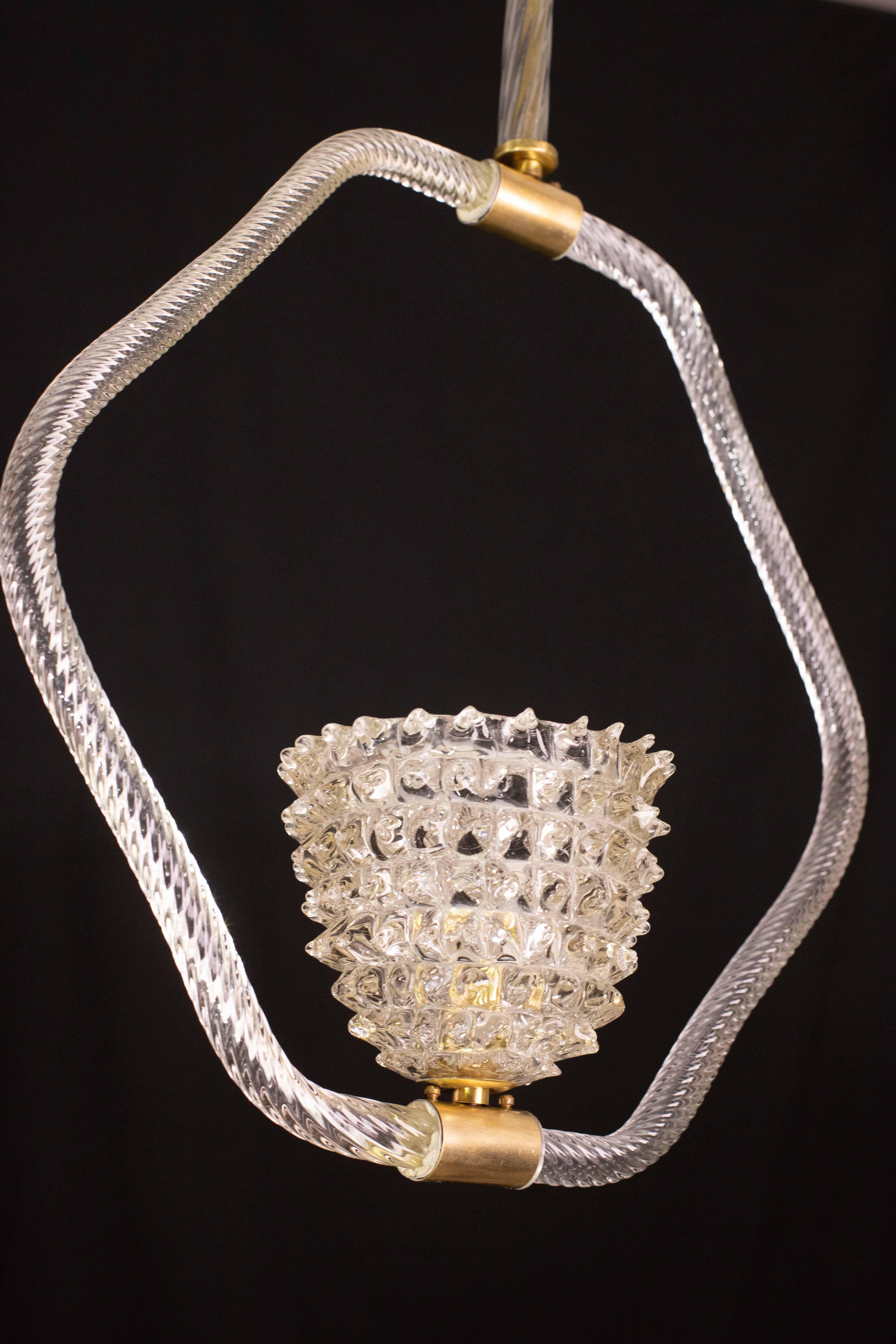 Charmanter Kronleuchter aus klarem Murano-Rostrato-Glas von Barovier & Toso, 1940er Jahre (Art déco) im Angebot