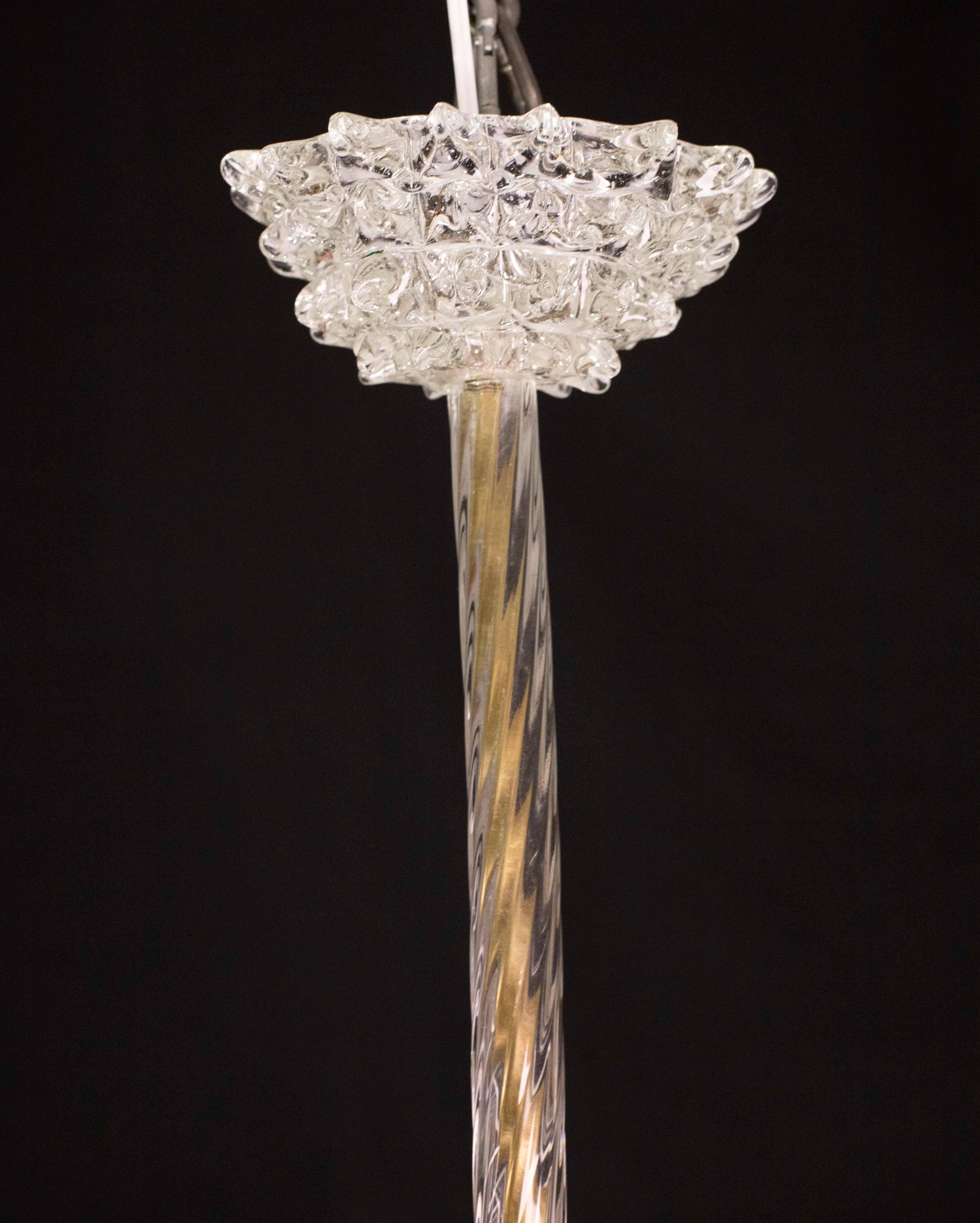 Charmanter Kronleuchter aus klarem Murano-Rostrato-Glas von Barovier & Toso, 1940er Jahre im Angebot 1