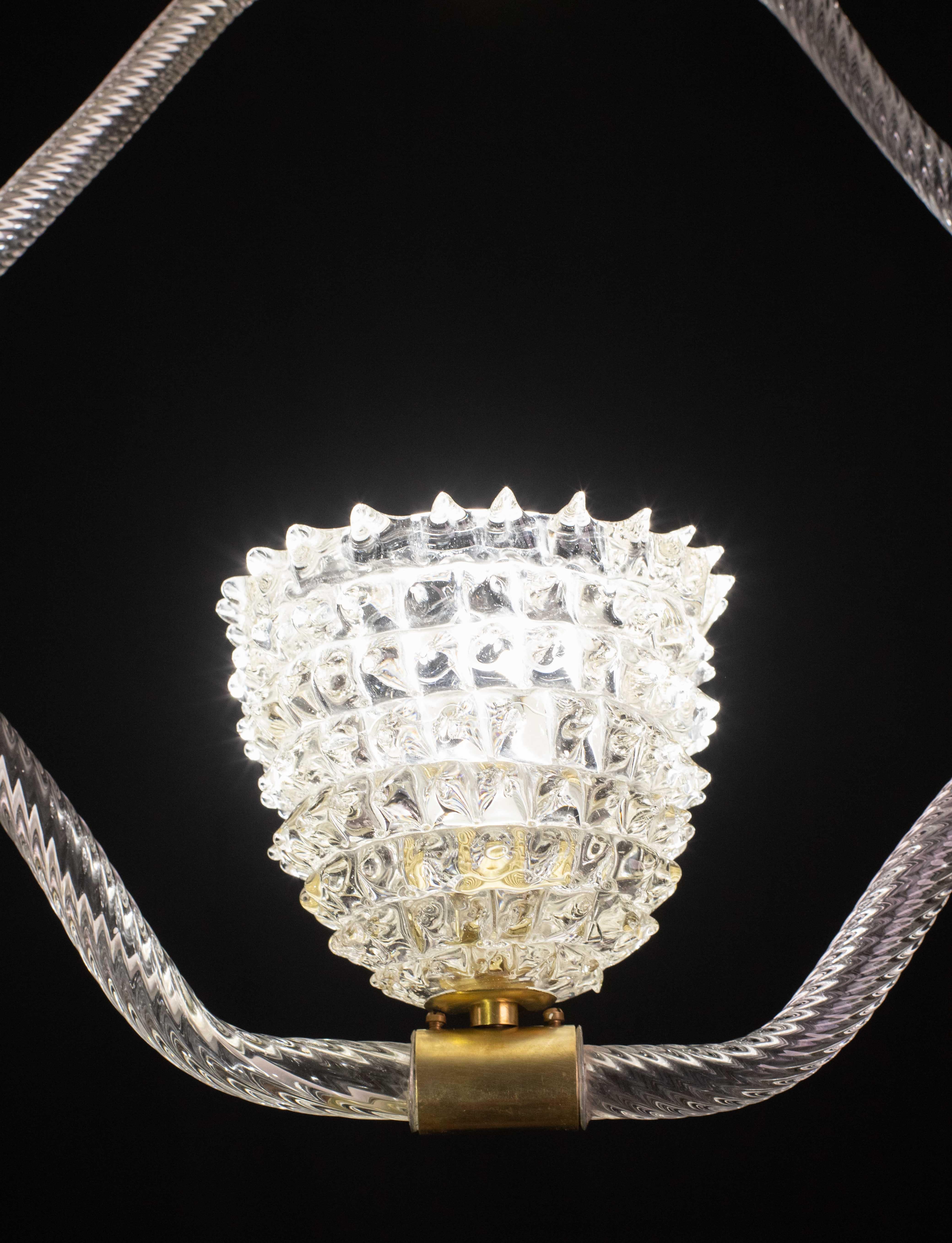 Charmanter Kronleuchter aus klarem Murano-Rostrato-Glas von Barovier & Toso, 1940er Jahre im Angebot 2