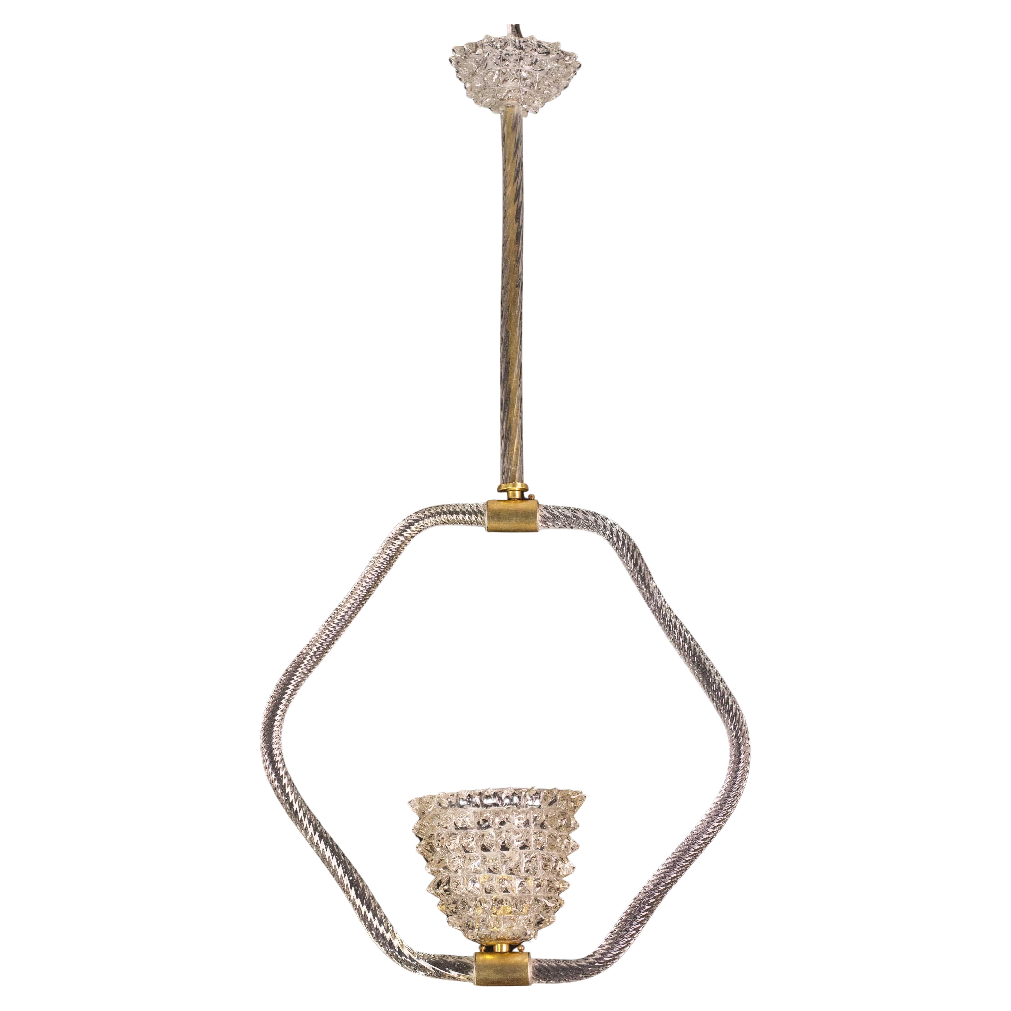 Charmanter Kronleuchter aus klarem Murano-Rostrato-Glas von Barovier & Toso, 1940er Jahre im Angebot