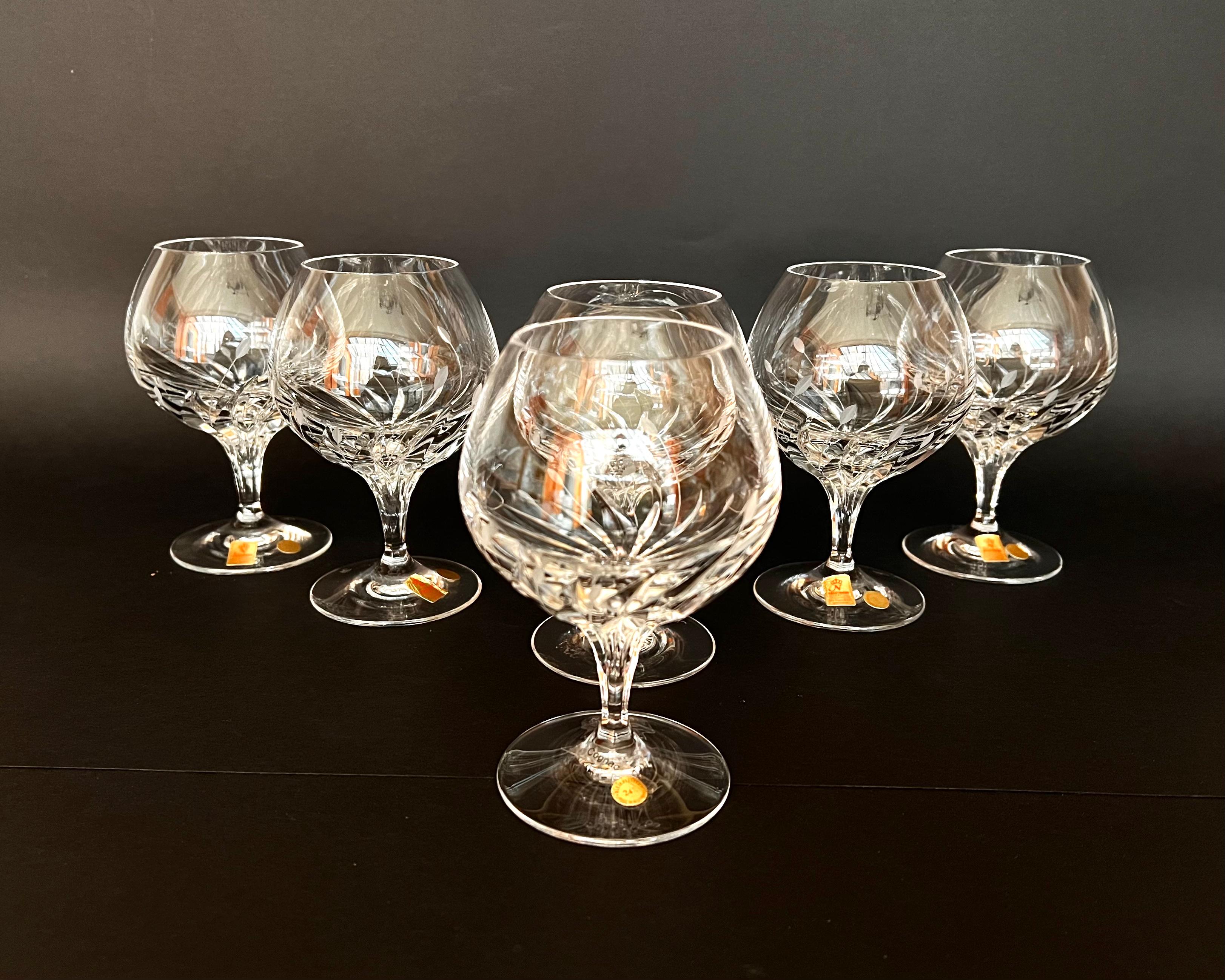 Vintage Crystal Cognac glasses set 6 produced in Germany by Nachtmann, “Fleurie