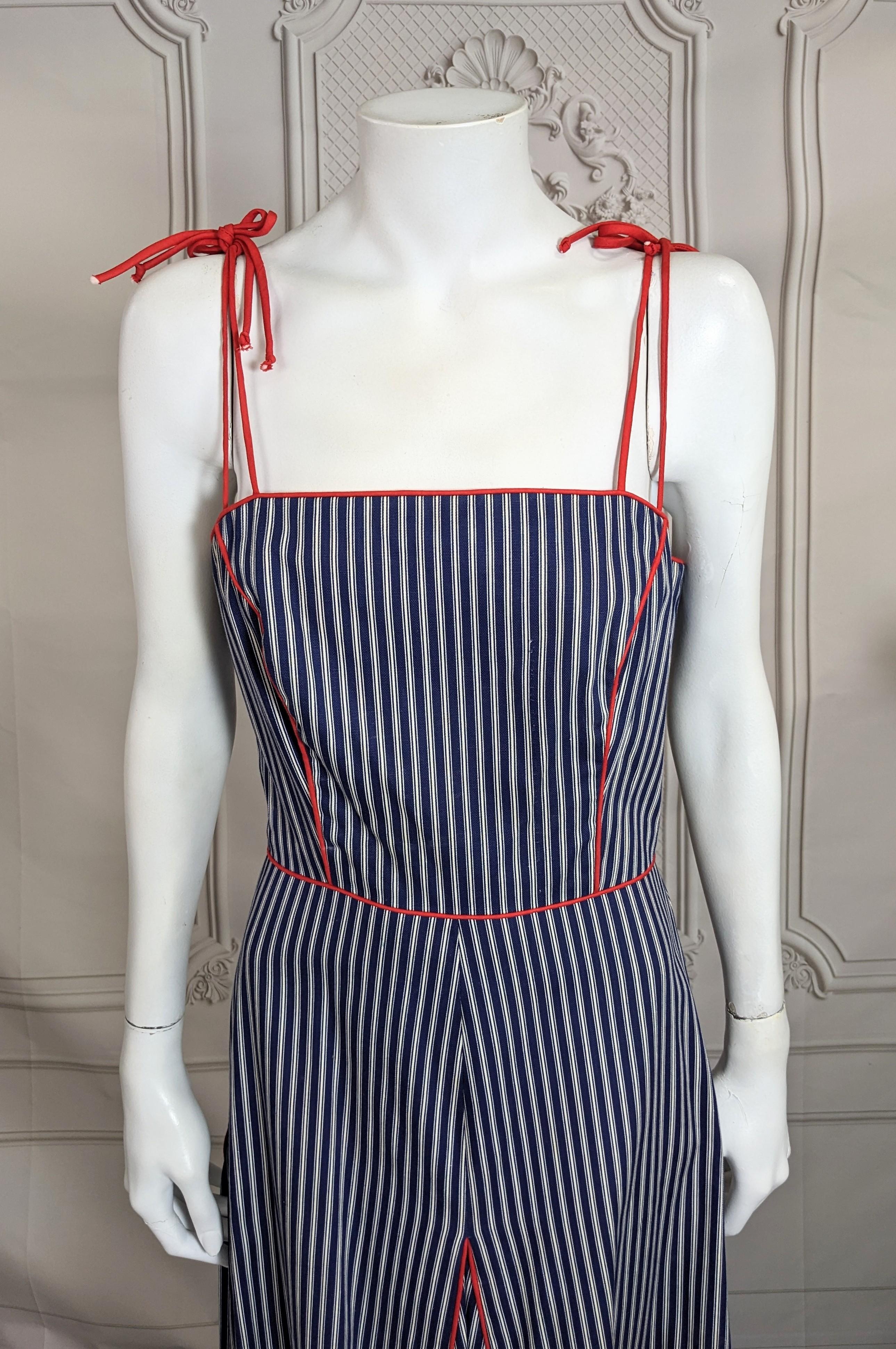 Black Charming Cotton Ticking Maxi Dress, Saks Fifth Ave. For Sale