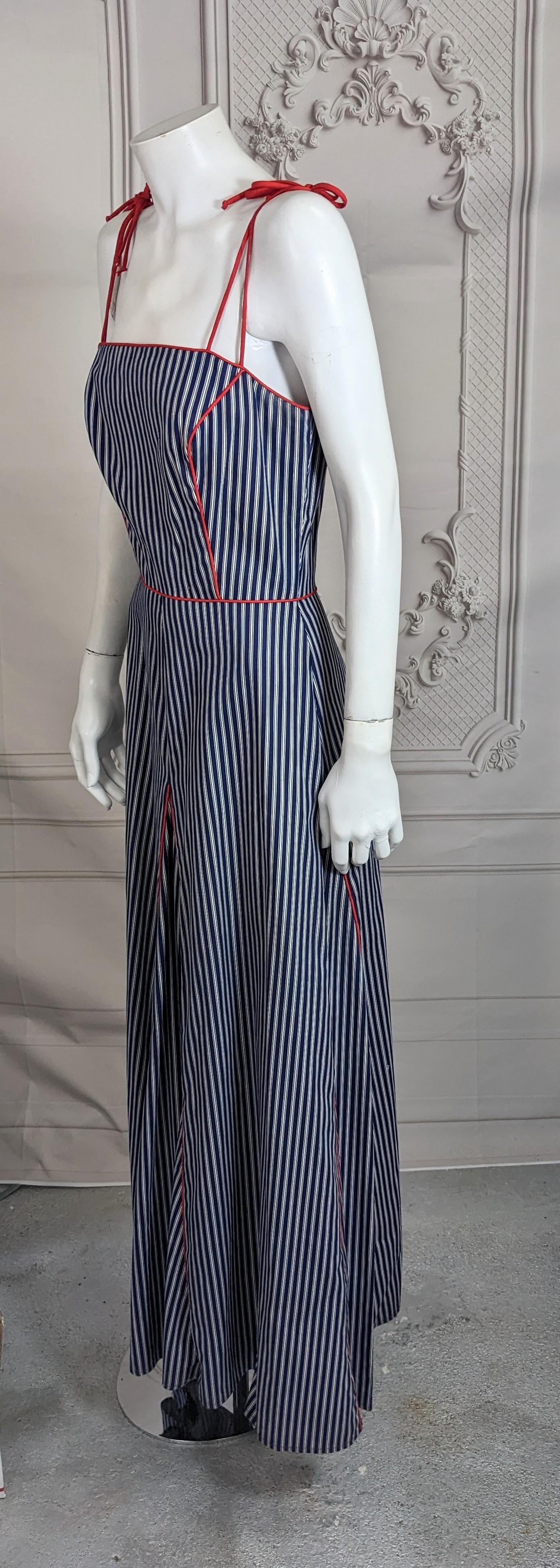 Charming Cotton Ticking Maxi Dress, Saks Fifth Ave. In Good Condition For Sale In New York, NY