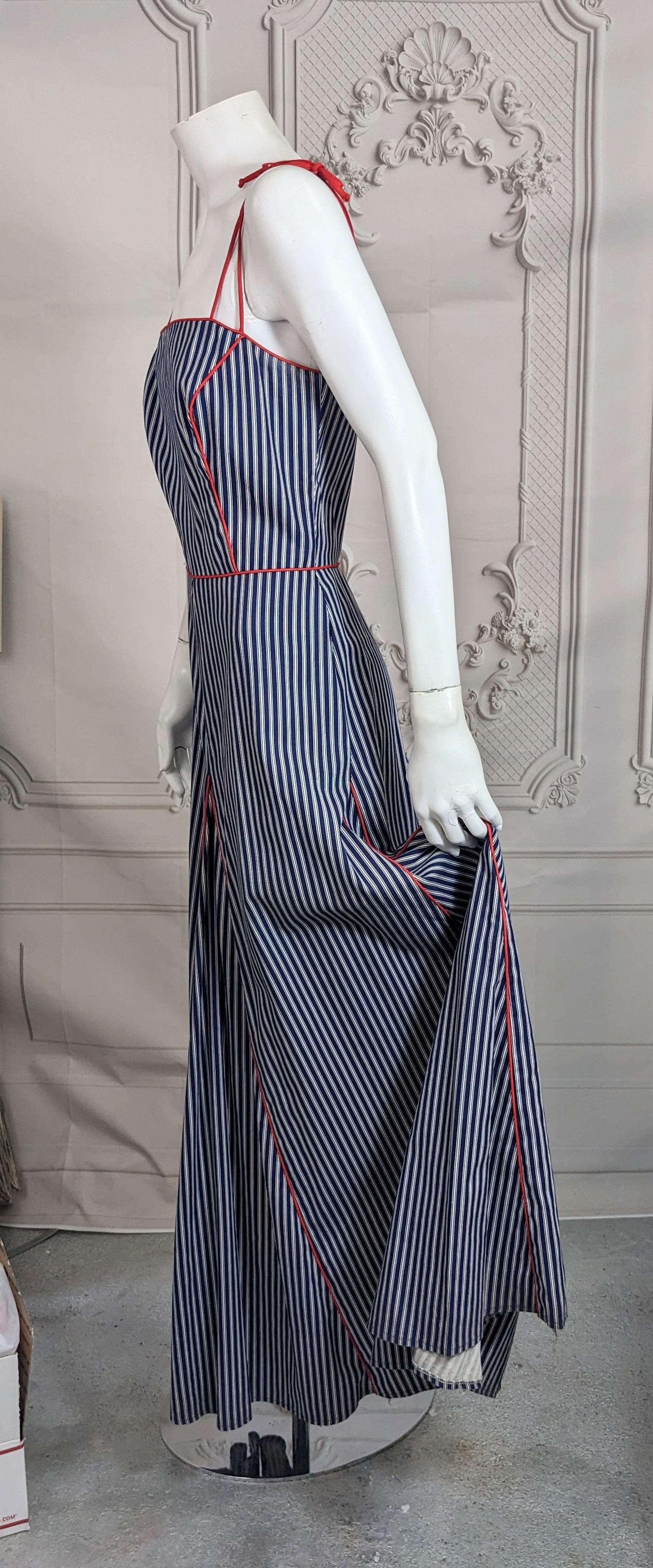 Women's or Men's Charming Cotton Ticking Maxi Dress, Saks Fifth Ave. For Sale