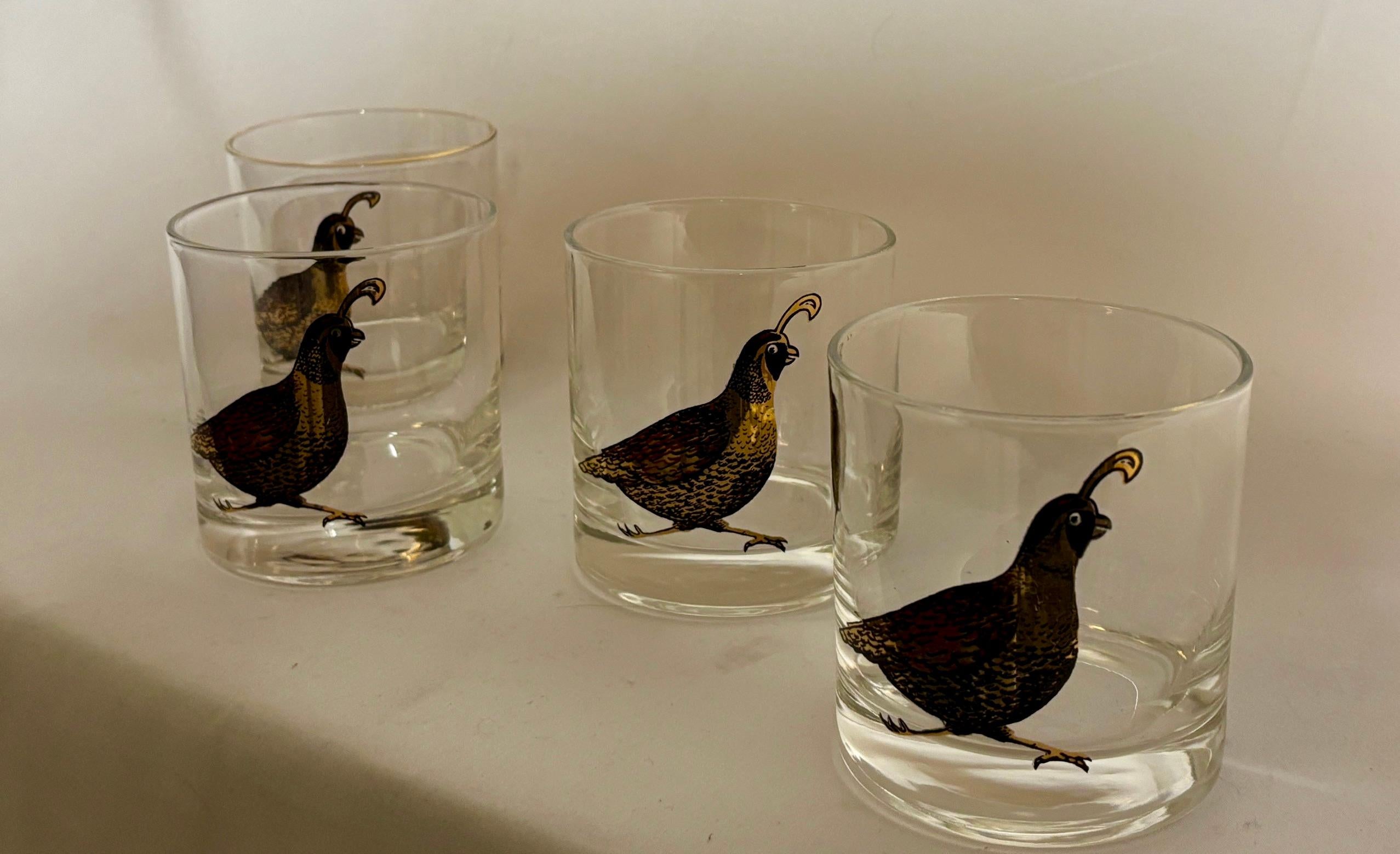 Mid-Century Modern Charming Couroc of Monterey Quail glasses For Sale