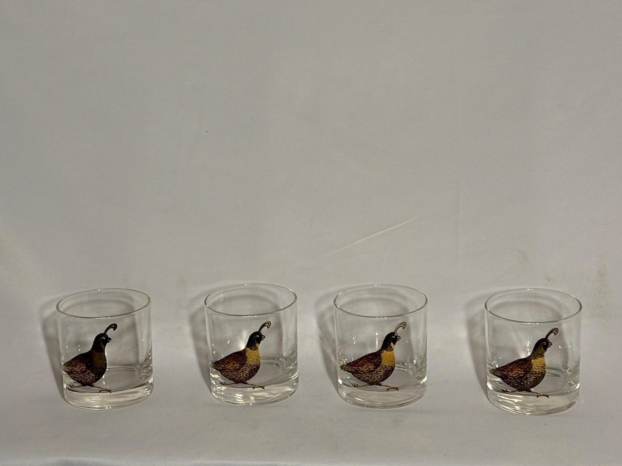 Charming Couroc of Monterey Quail glasses In Good Condition For Sale In Evanston, IL