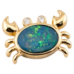 Charming Crab Australian Doublet Opal with Diamond Eyes in 18K Yellow Gold