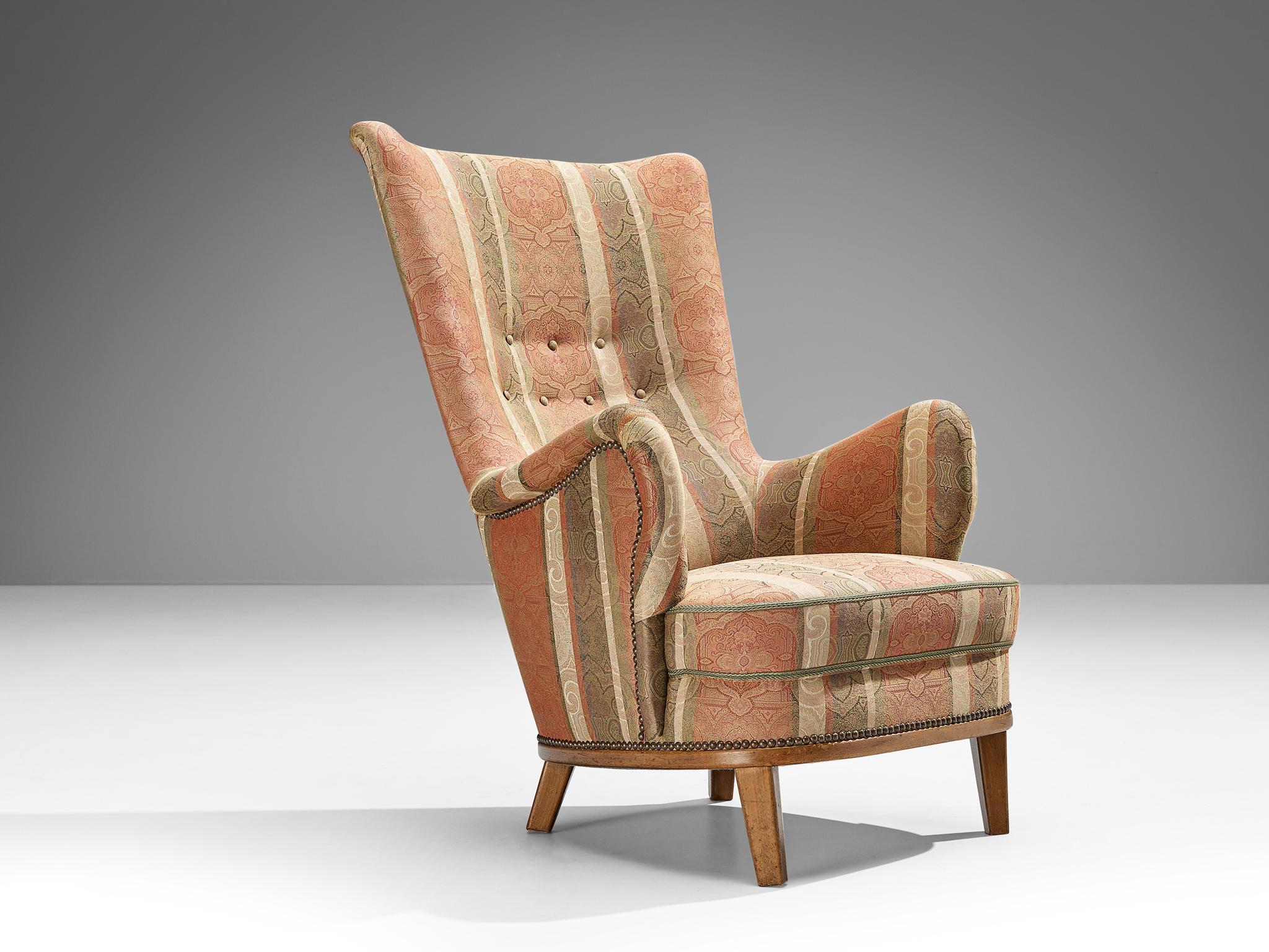 Mid-20th Century Charming Danish Easy Chair in Patterned Upholstery For Sale